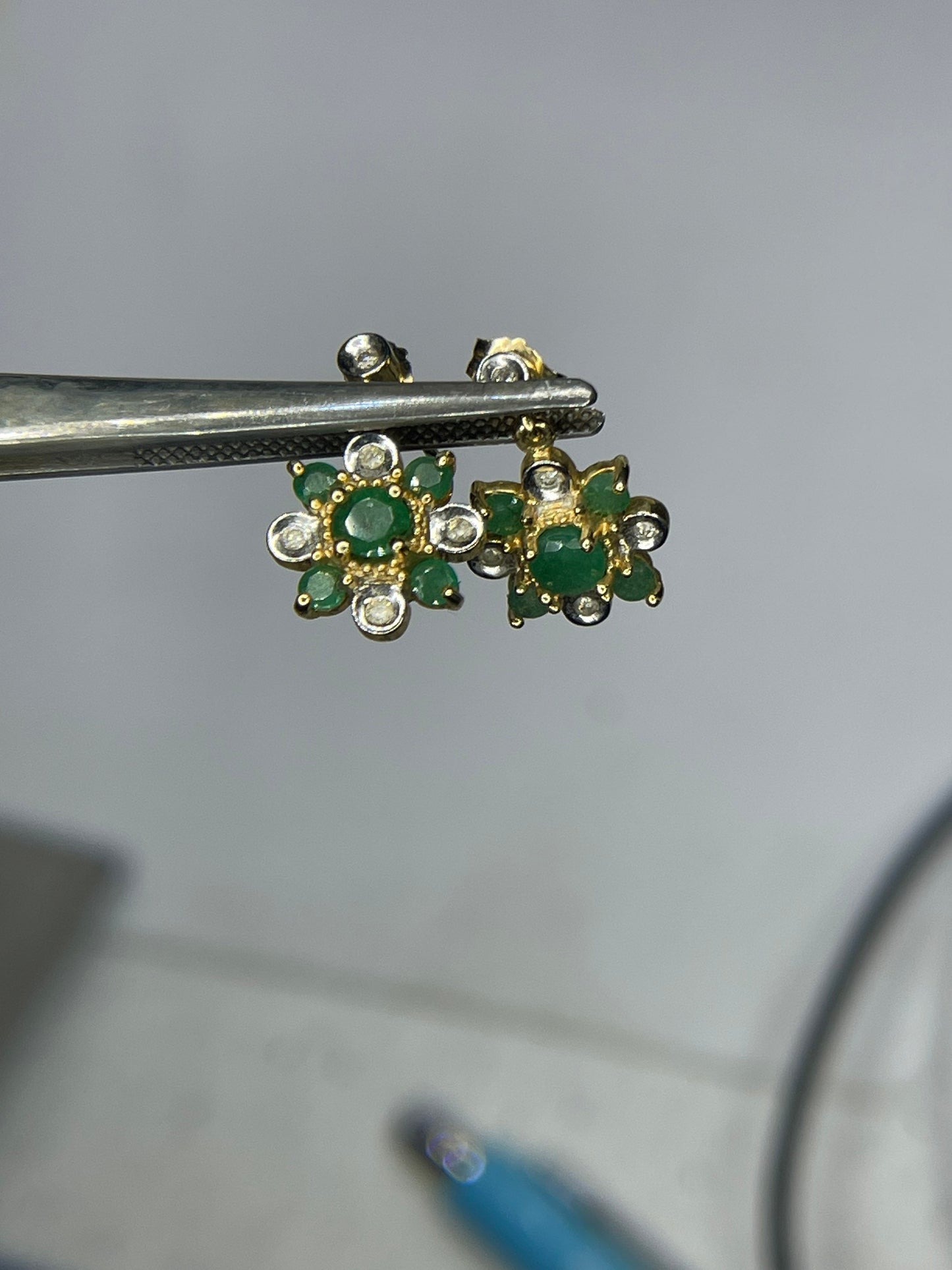 Natural Emerald & Diamond 14k Yellow Gold Dangle Earrings