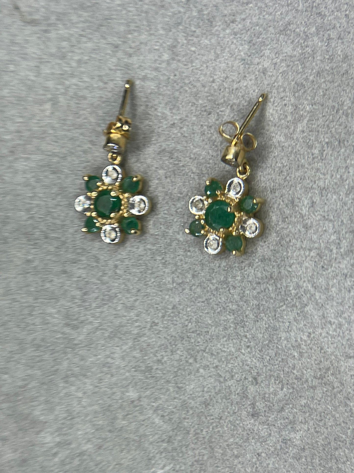 Natural Emerald & Diamond 14k Yellow Gold Dangle Earrings