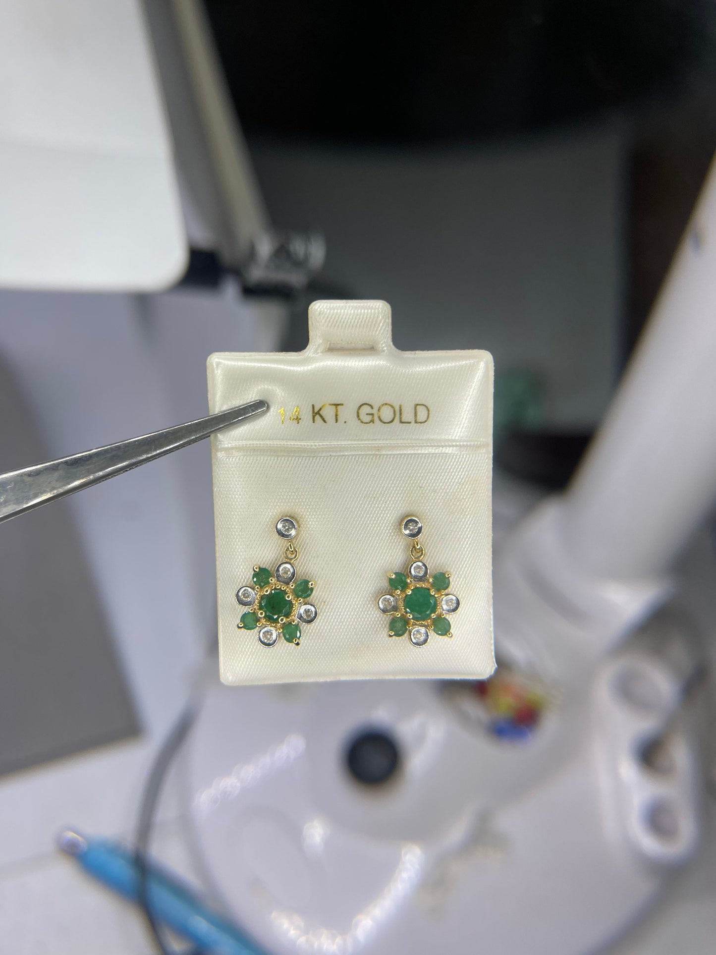 Natural Emerald & Diamond 14k Yellow Gold Dangle Earrings