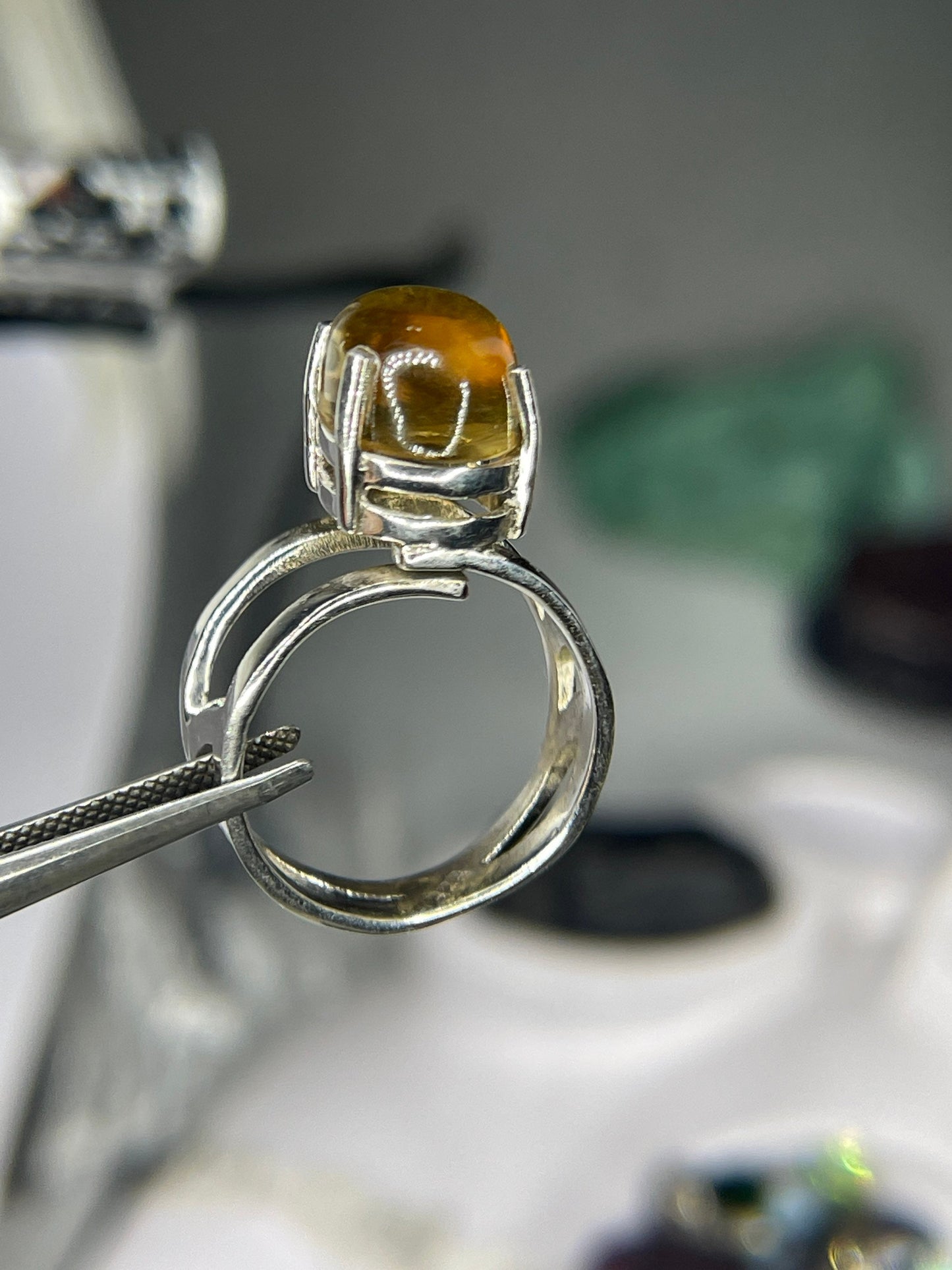 Natural Citrine Cabochon Sterling Silver Adjustable Ring