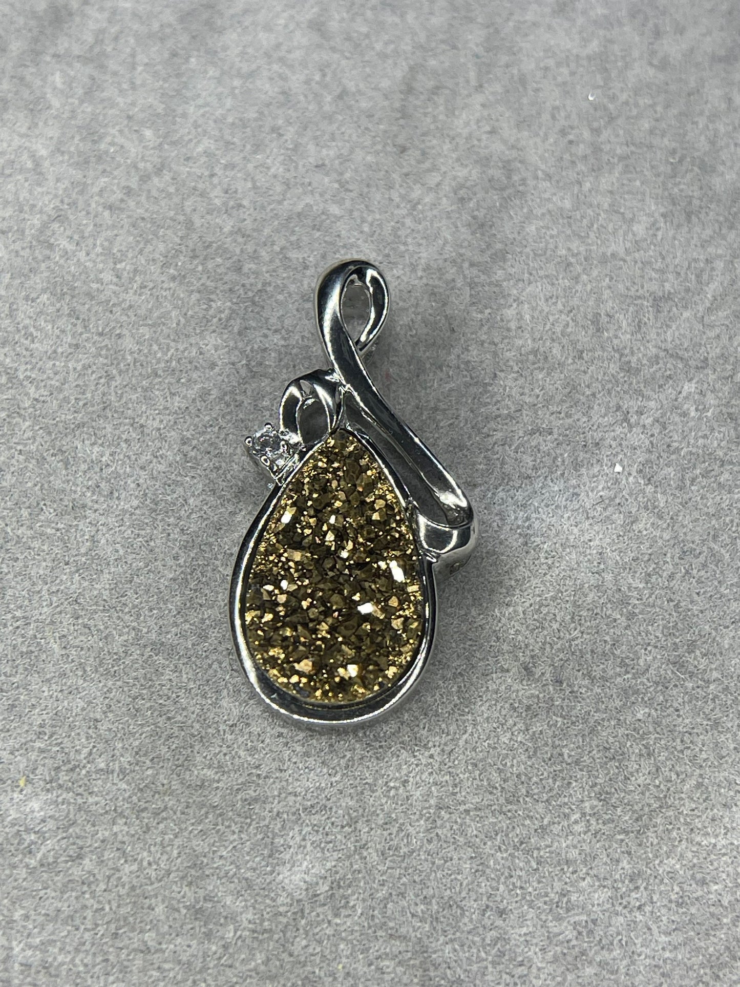 Gold Druzy Quartz White Topaz Sterling Silver Pendant