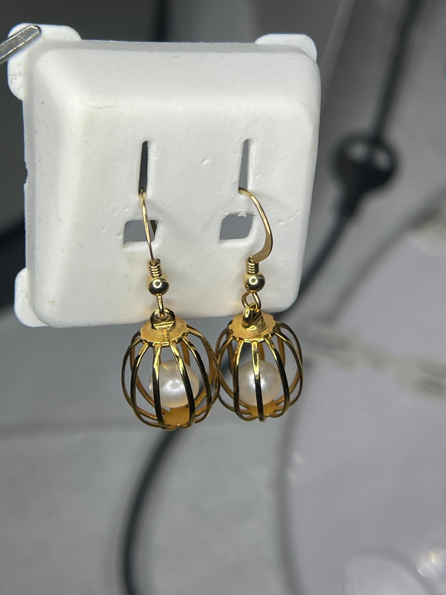 Natural Freshwater Pearl 14k Gold Filled Handmade Cage Dangle Earrings
