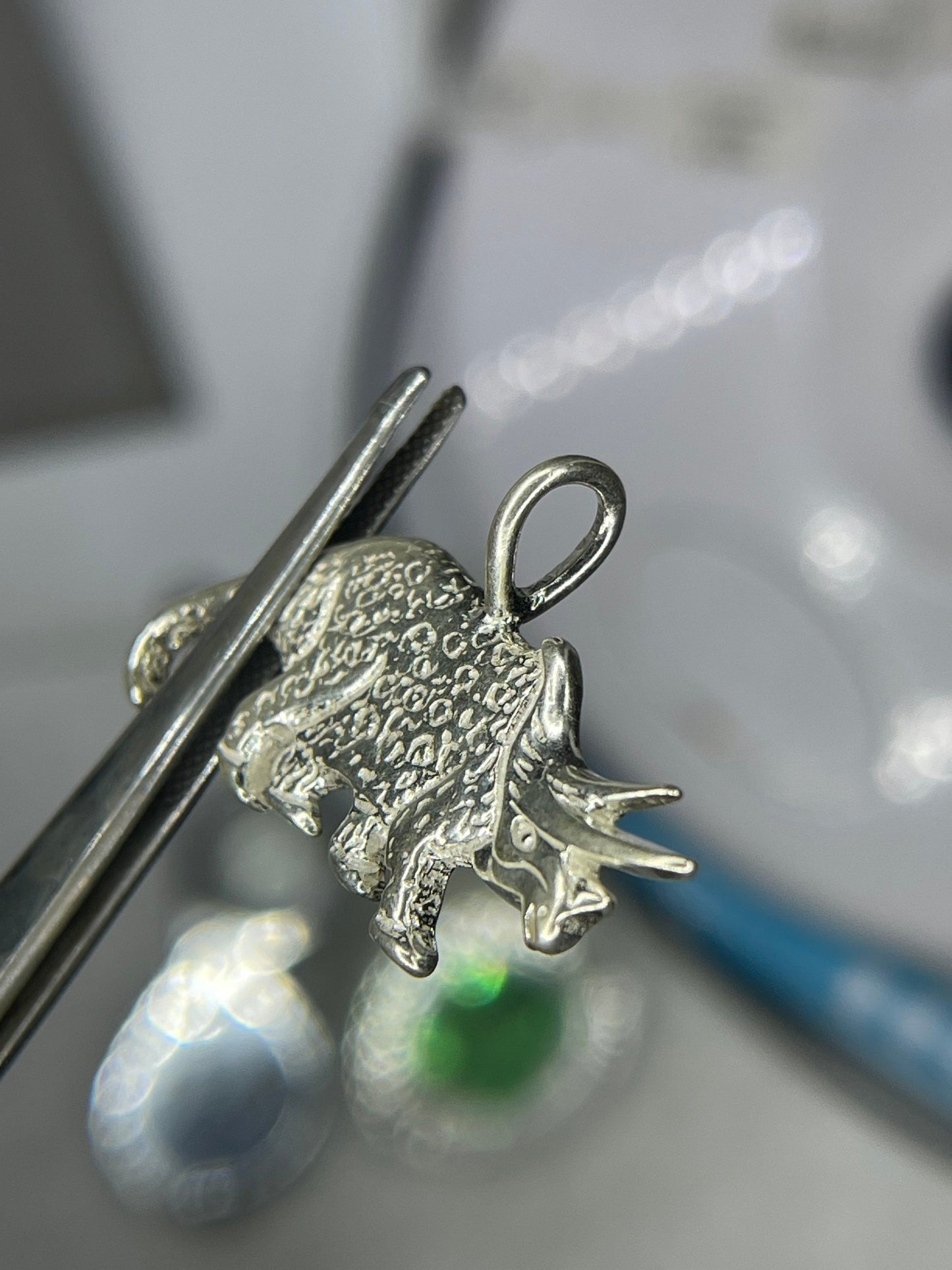 Handmade Triceratops Sterling Silver Pendant