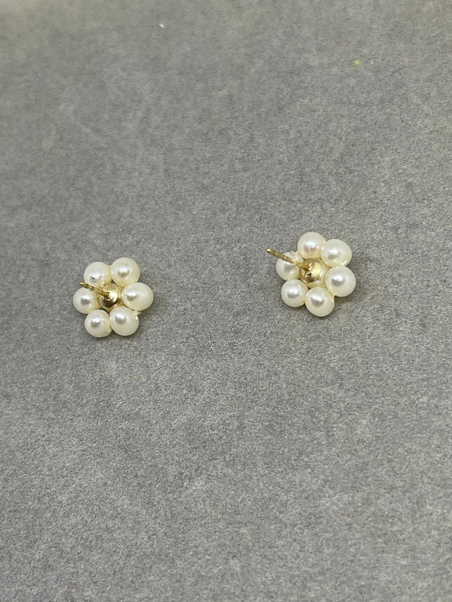 Natural Freshwater Pearl Cluster 14k Yellow Gold Earrings