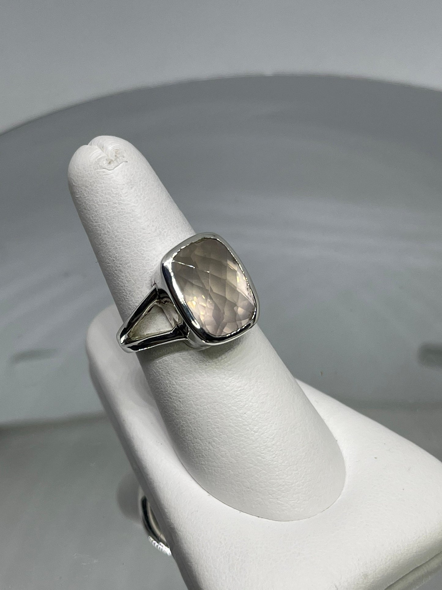 Natural Rose Quartz Sterling Silver Ring