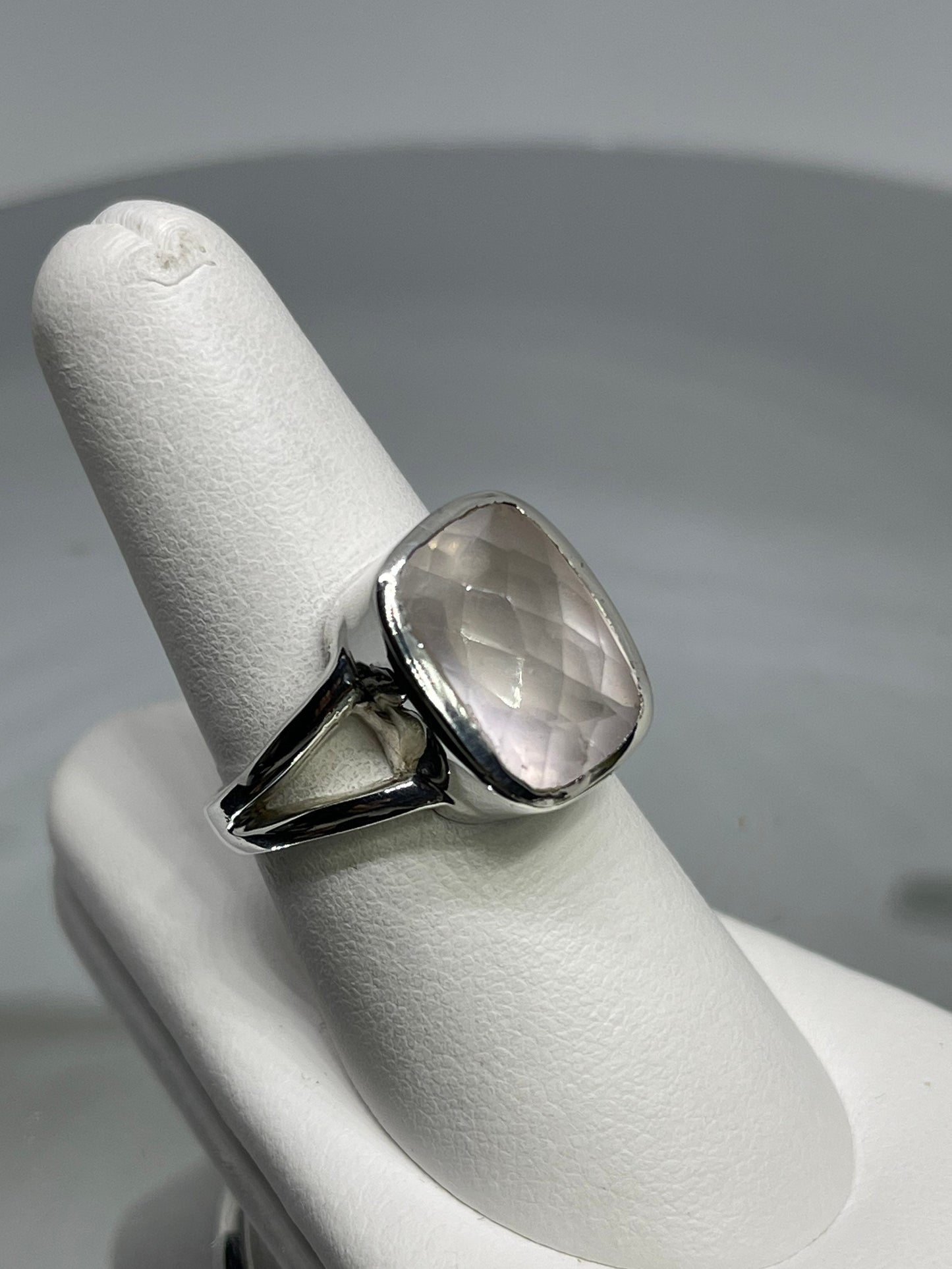 Natural Rose Quartz Sterling Silver Ring