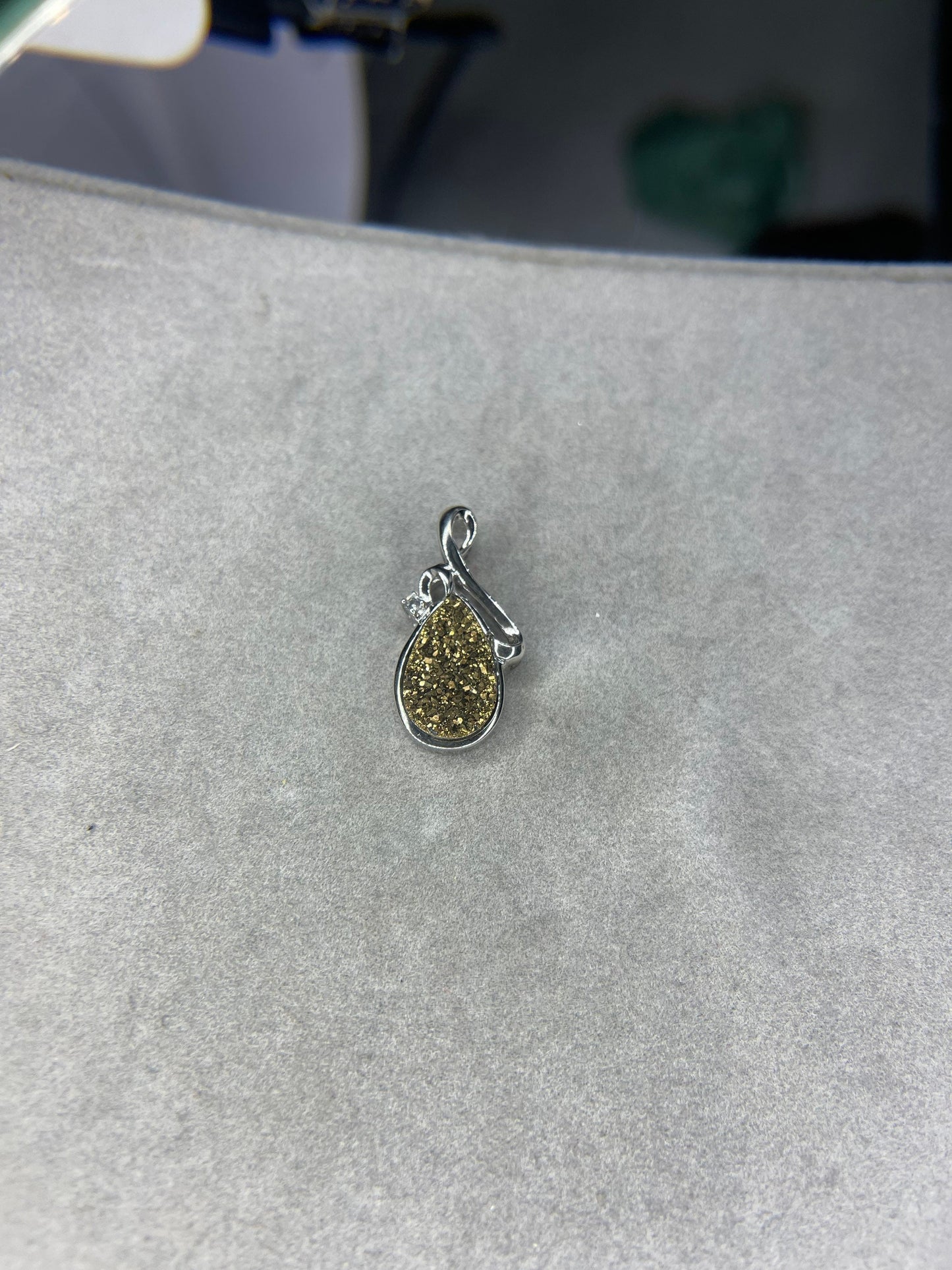 Gold Druzy Quartz White Topaz Sterling Silver Pendant