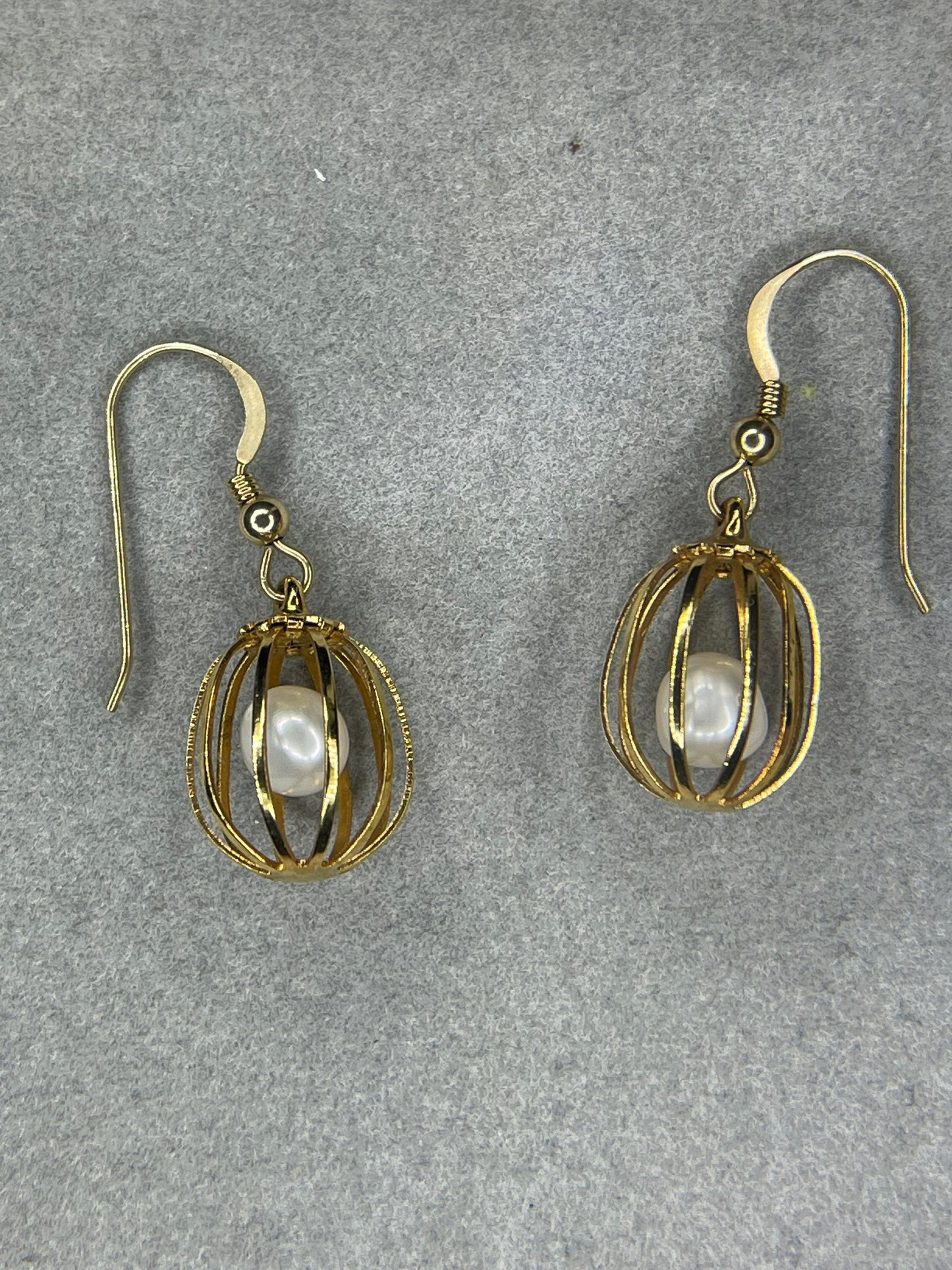 Natural Freshwater Pearl 14k Gold Filled Handmade Cage Dangle Earrings
