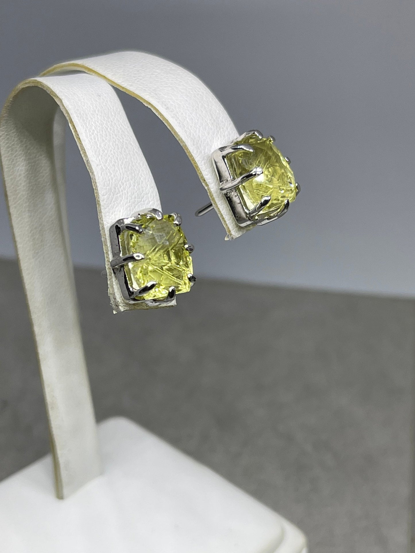 Natural Green Amethyst Sterling Silver Earrings & Pendant Set