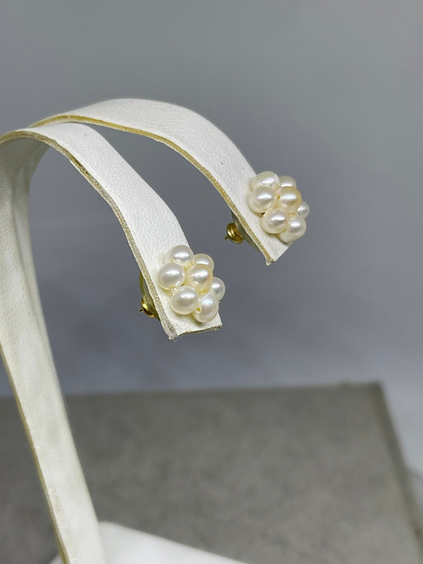 Natural Freshwater Pearl Cluster 14k Yellow Gold Earrings