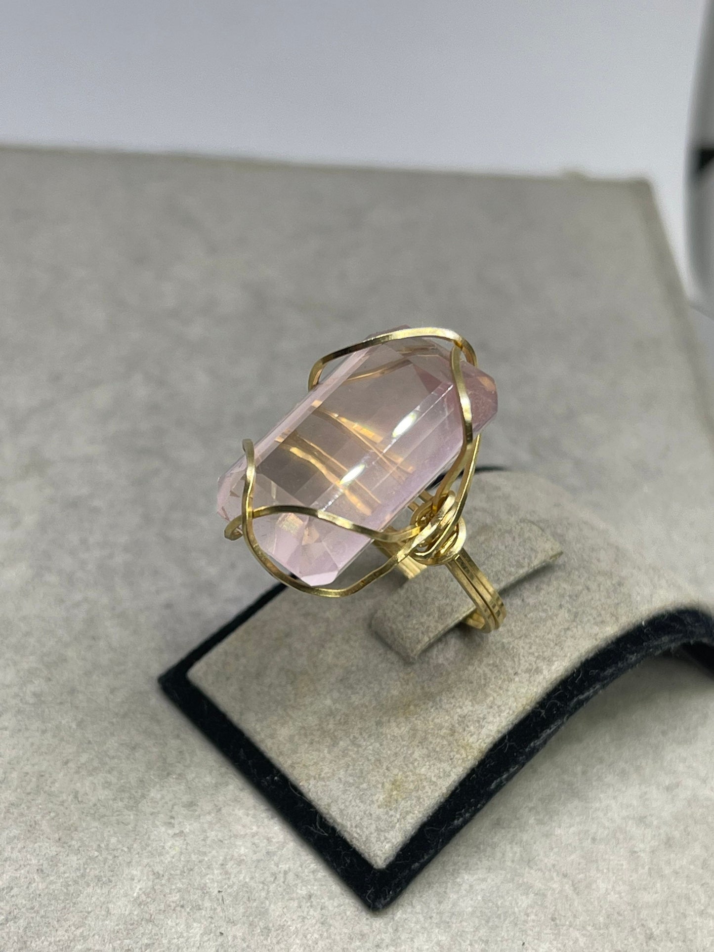 26 Carat Rose Quartz 14k Gold Filled Wire Wrapped Handmade Ring (Size 8.5)