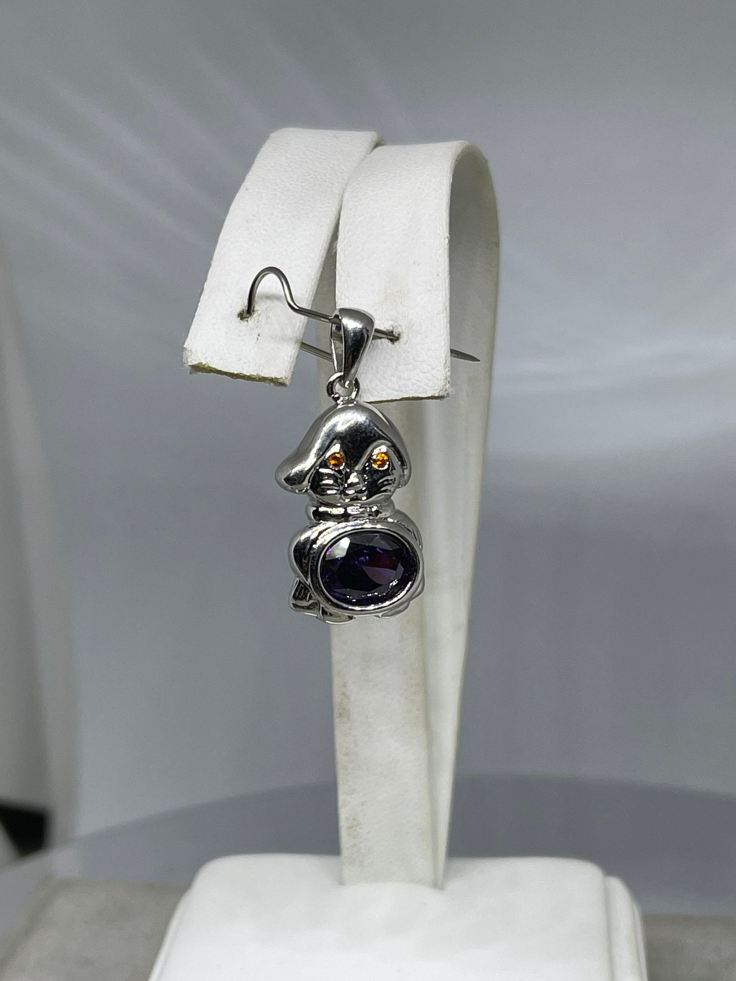 Natural Amethyst & Madeira Citrine Sterling Silver Handmade Cat Pendant