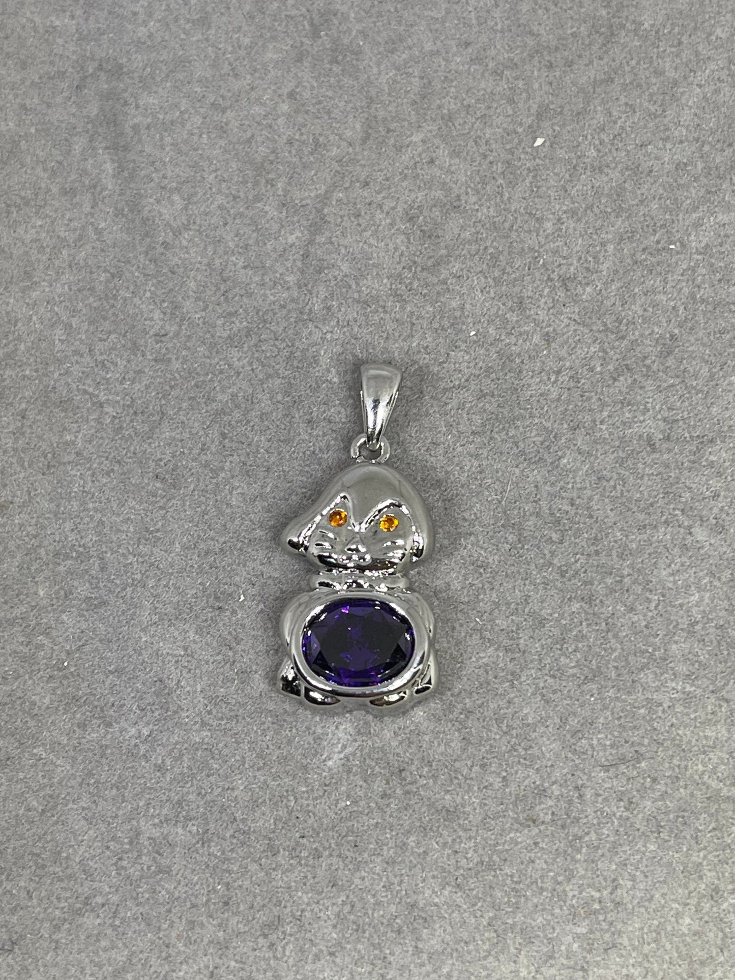 Natural Amethyst & Madeira Citrine Sterling Silver Handmade Cat Pendant