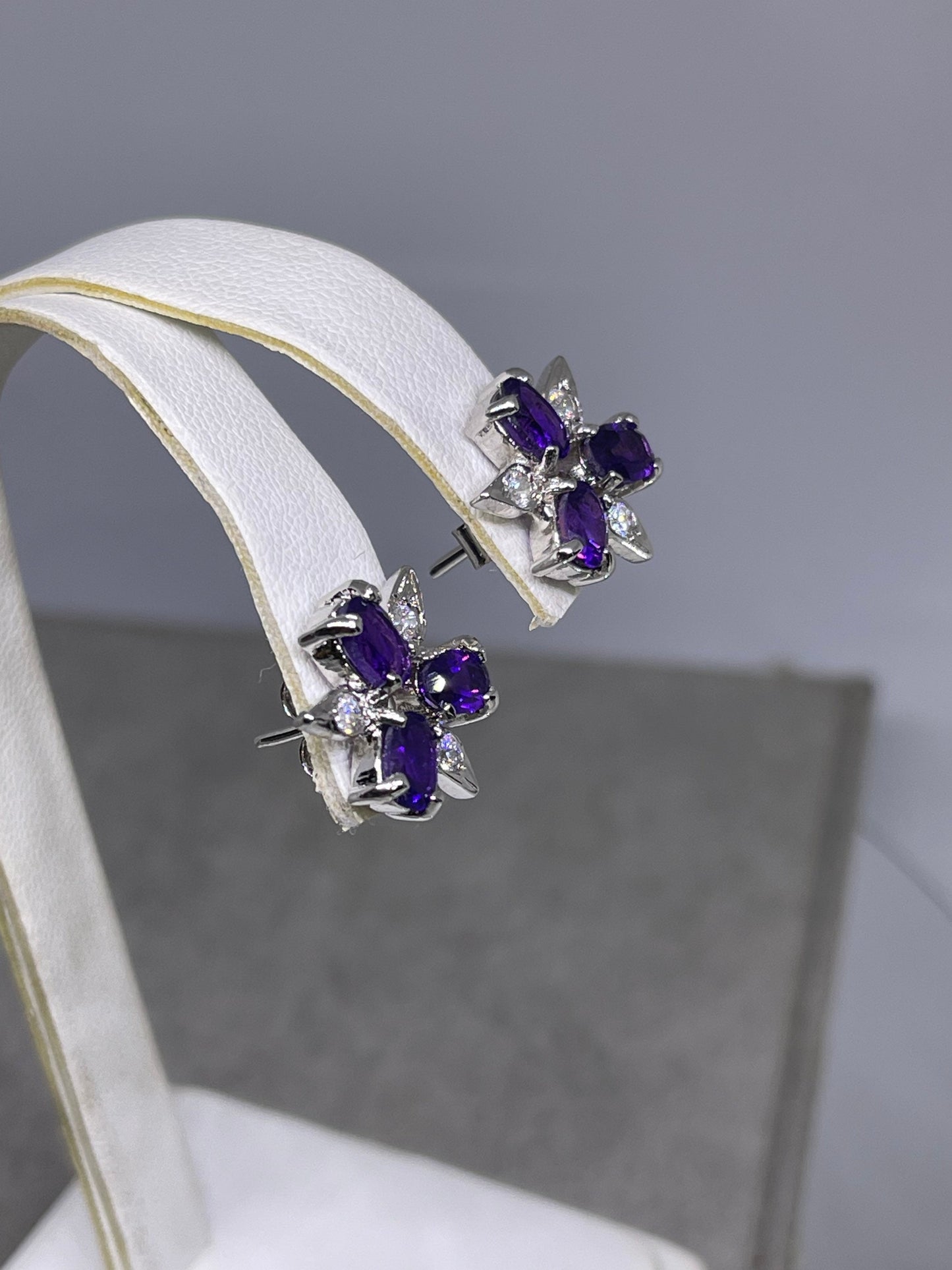 Natural Zambian Amethyst & CZ Sterling Silver  Earrings