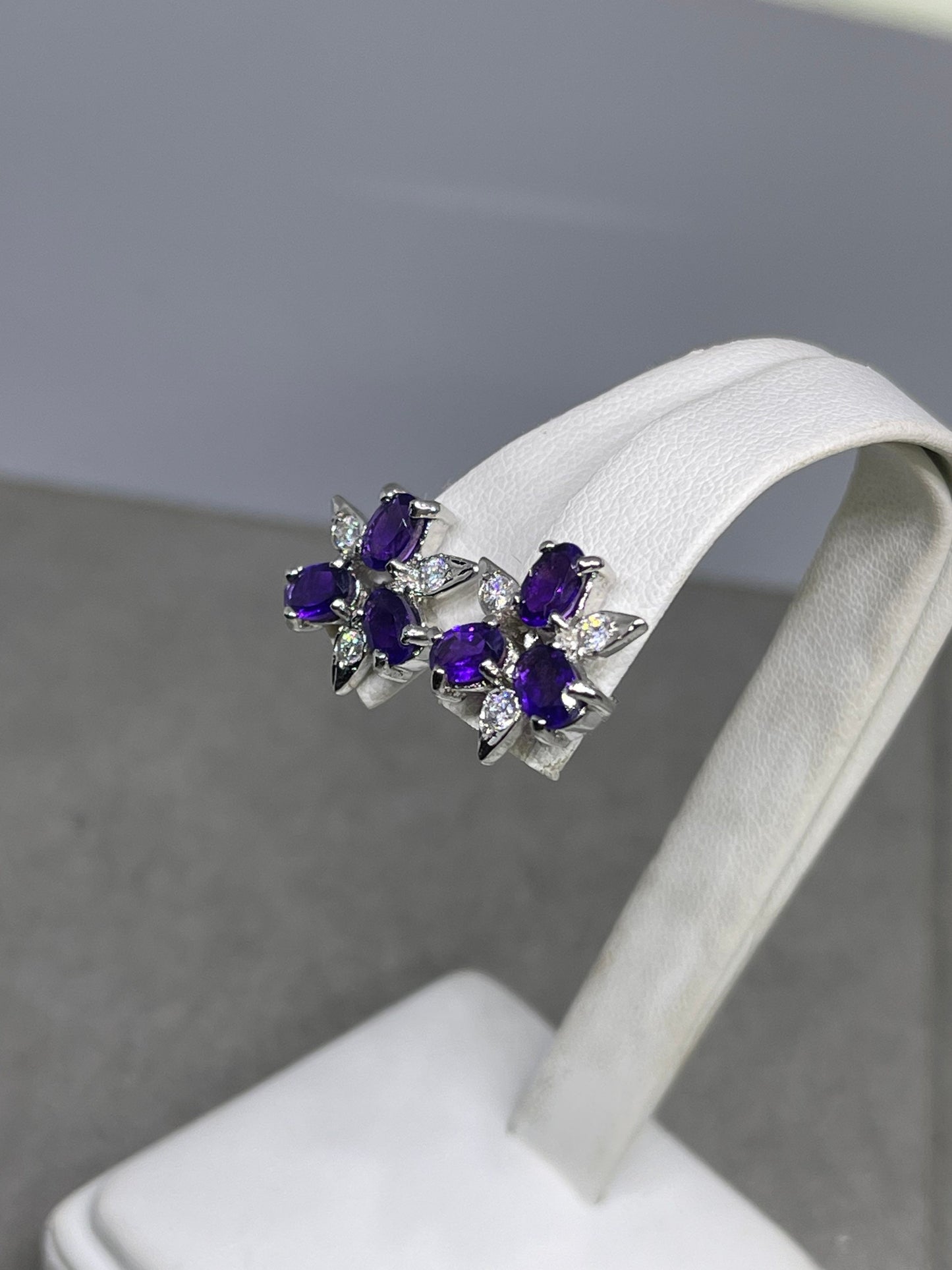 Natural Zambian Amethyst & CZ Sterling Silver  Earrings