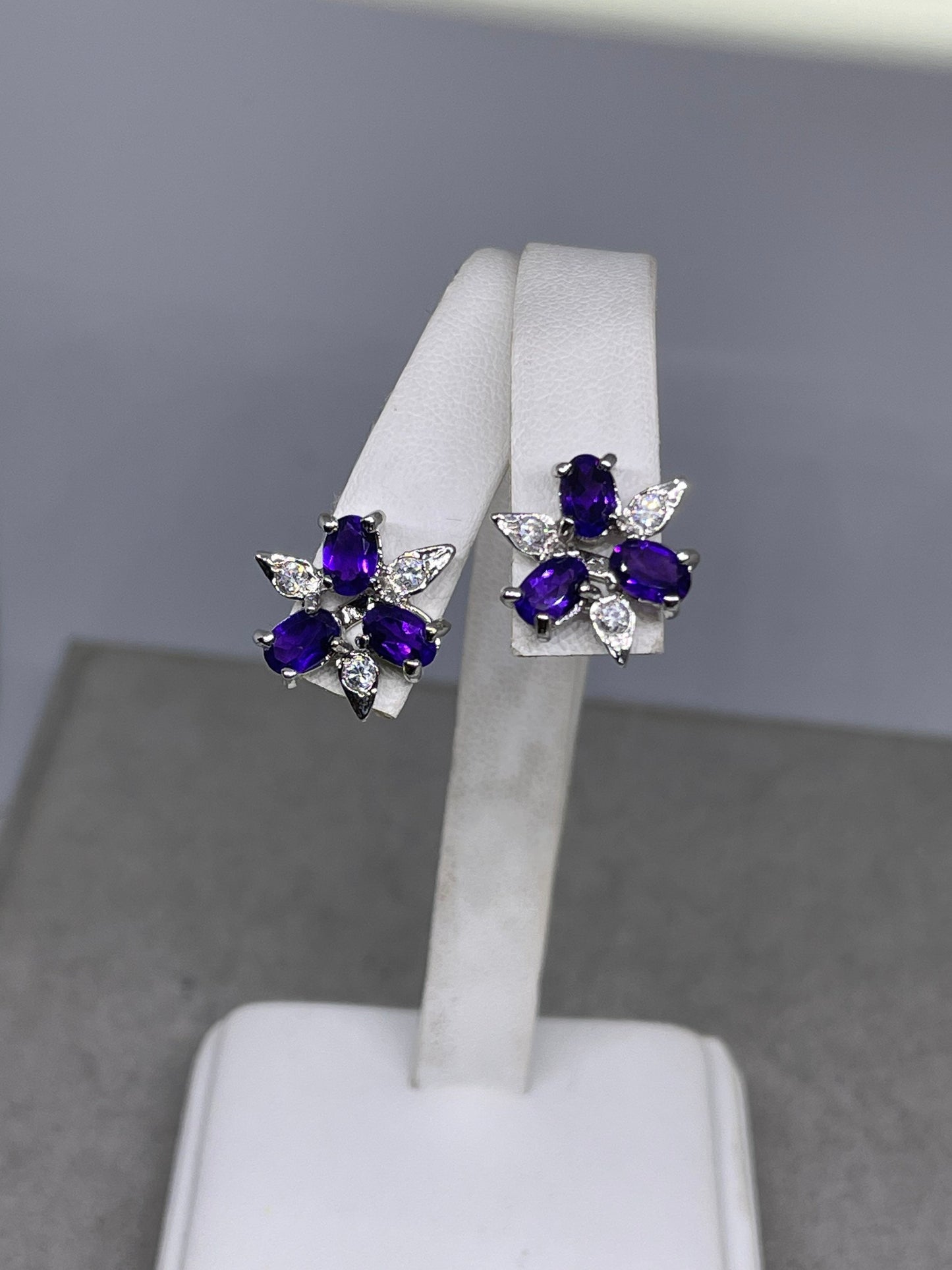 Natural Zambian Amethyst & CZ Sterling Silver  Earrings