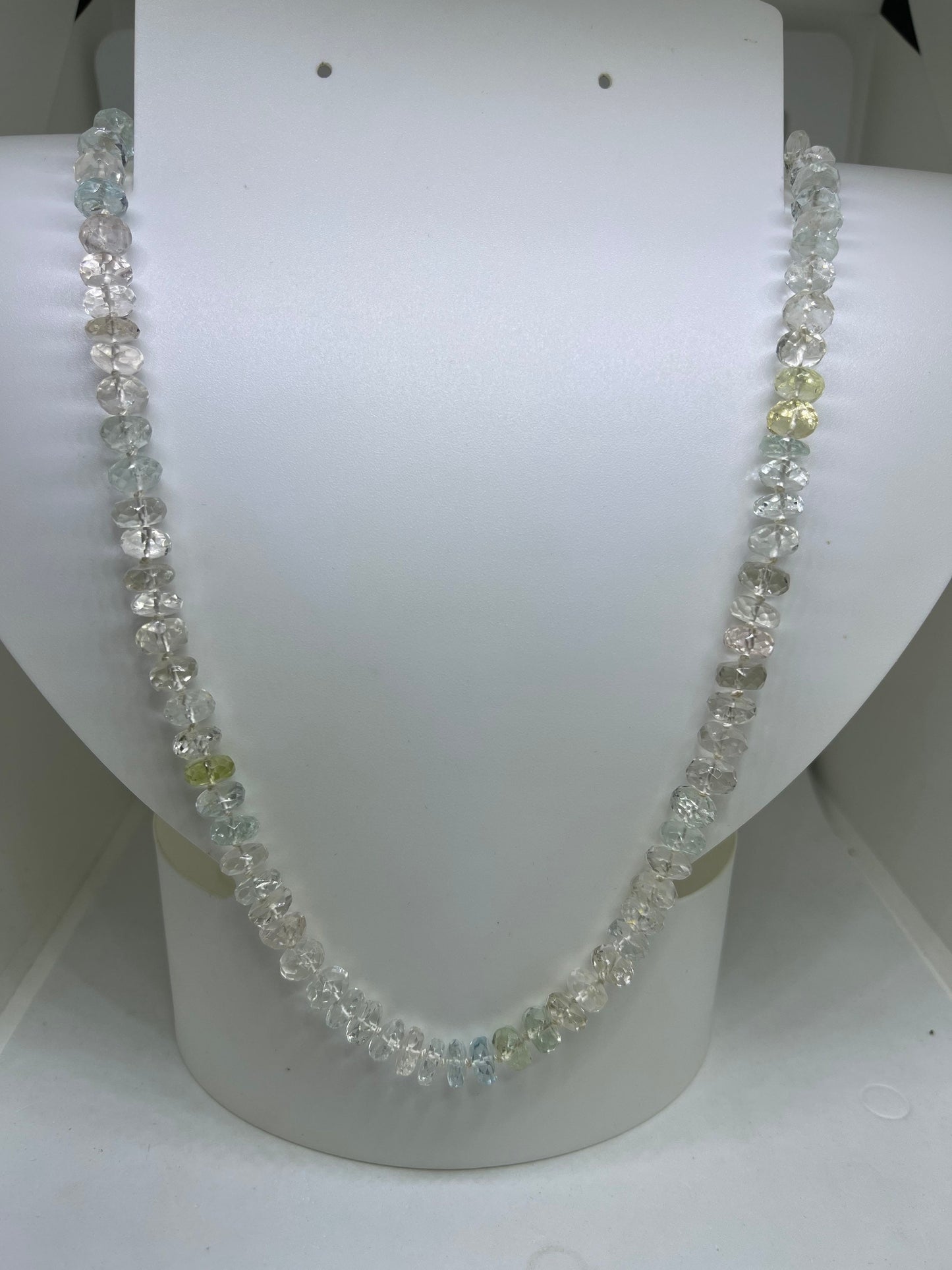 Natural Aquamarine Beryl Faceted Bead 18K Gold Clasp Handmade Necklace