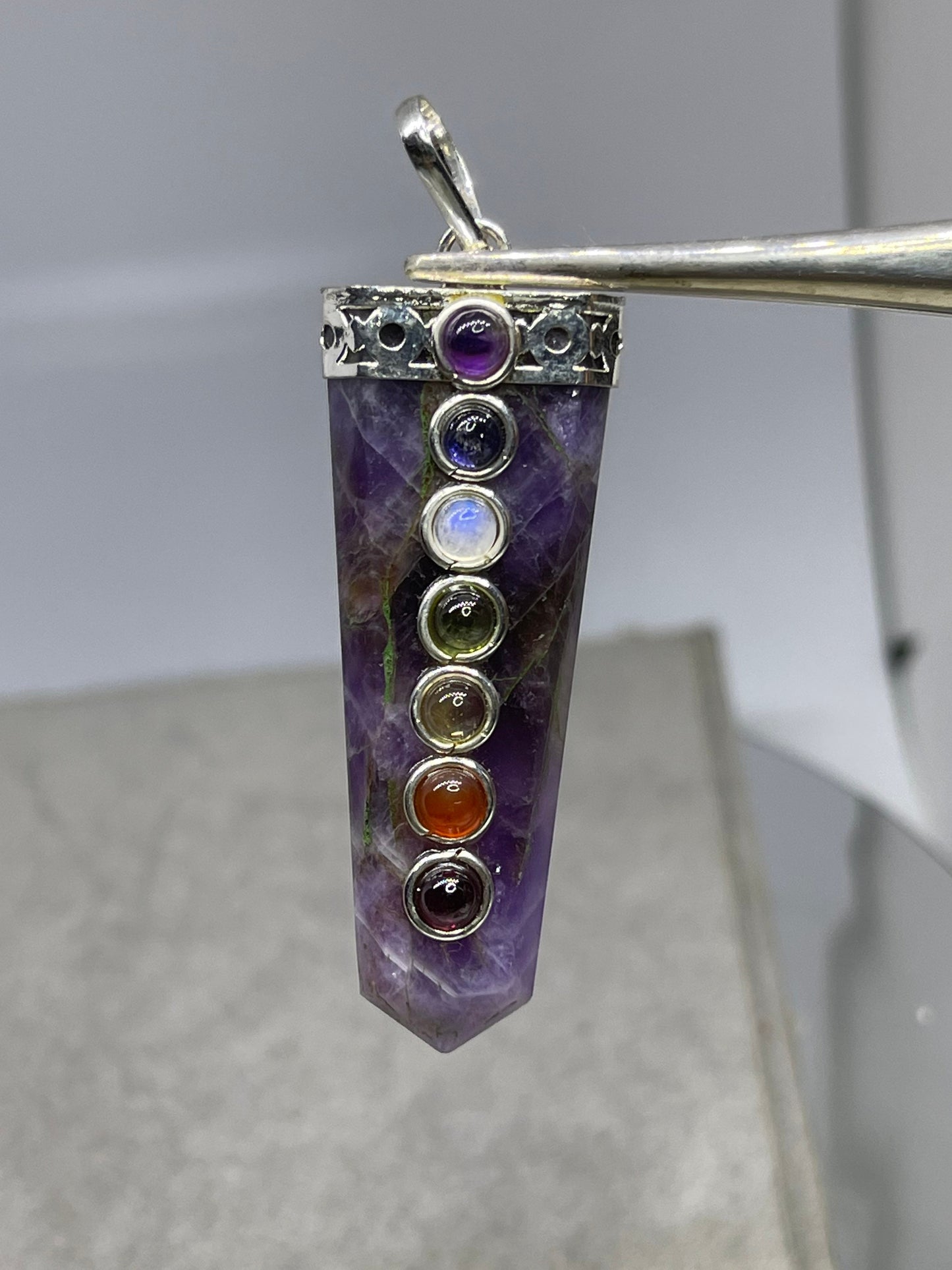 Natural Amethyst & Chakra Gemstone Sterling Silver Pendant