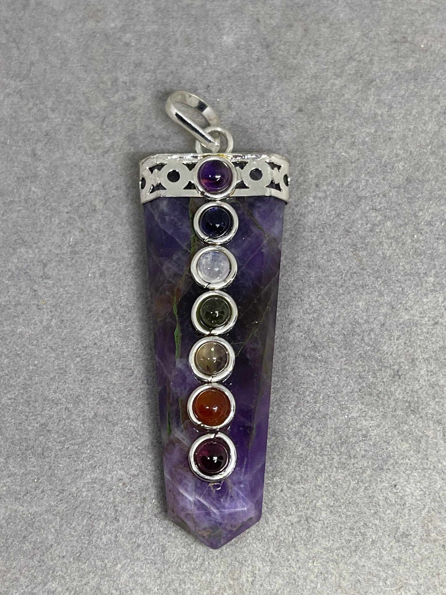 Natural Amethyst & Chakra Gemstone Sterling Silver Pendant