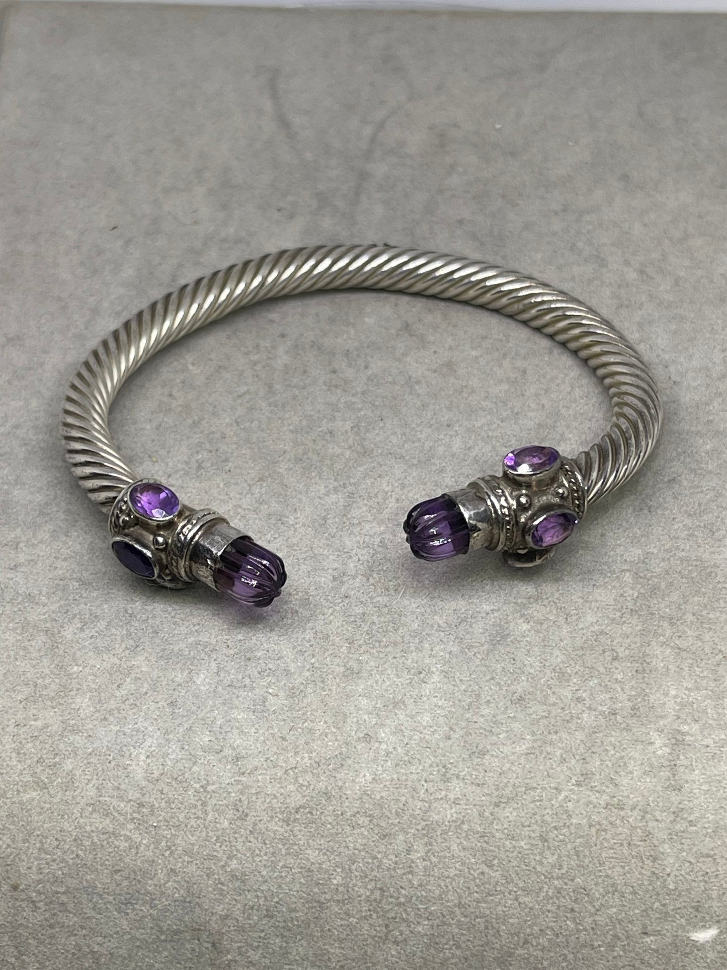 Amethyst Sterling Silver Cable Bangle Adjustable Bracelet