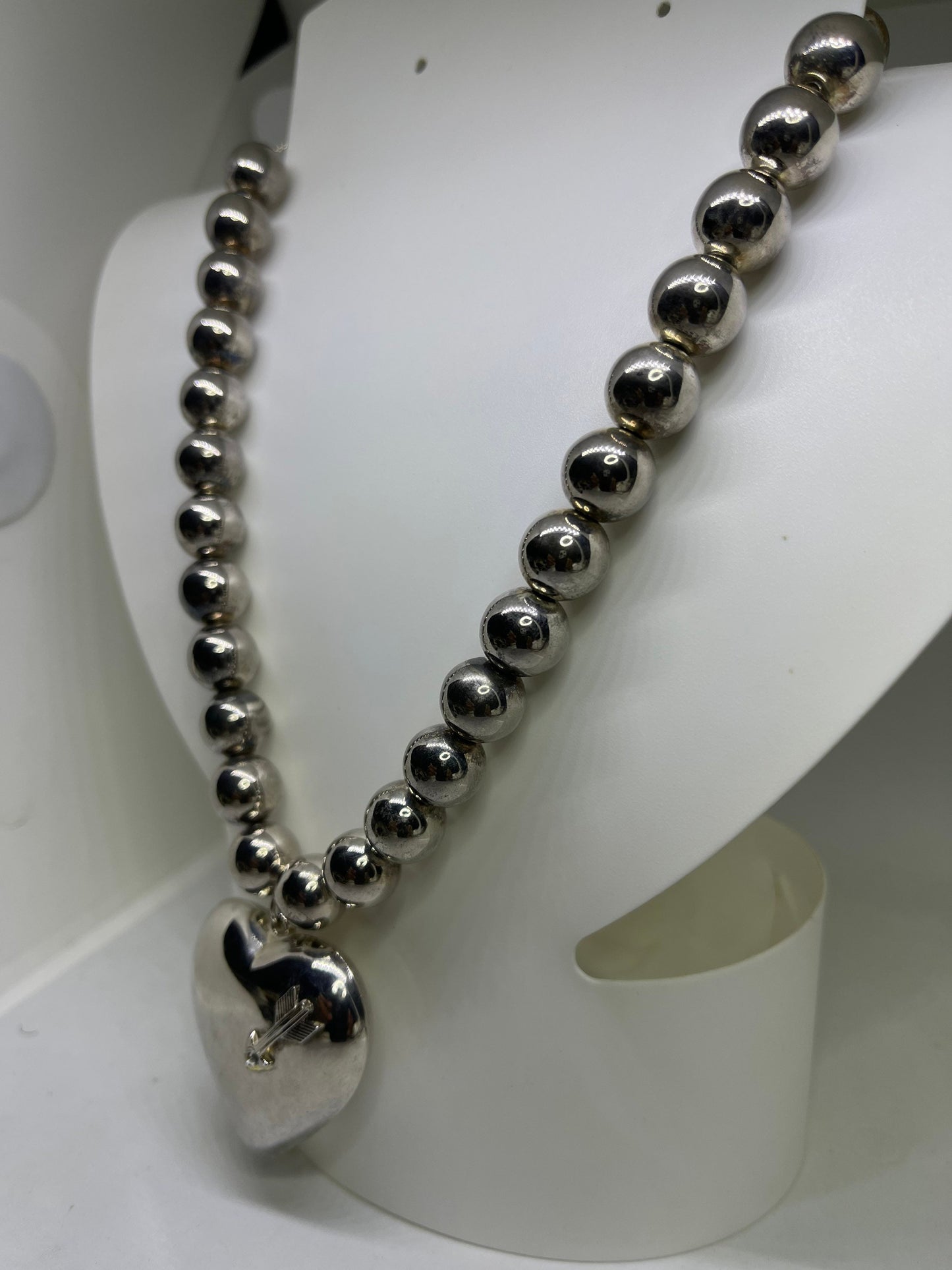 Handmade Heart Sterling Silver Beaded Hand Strung Necklace