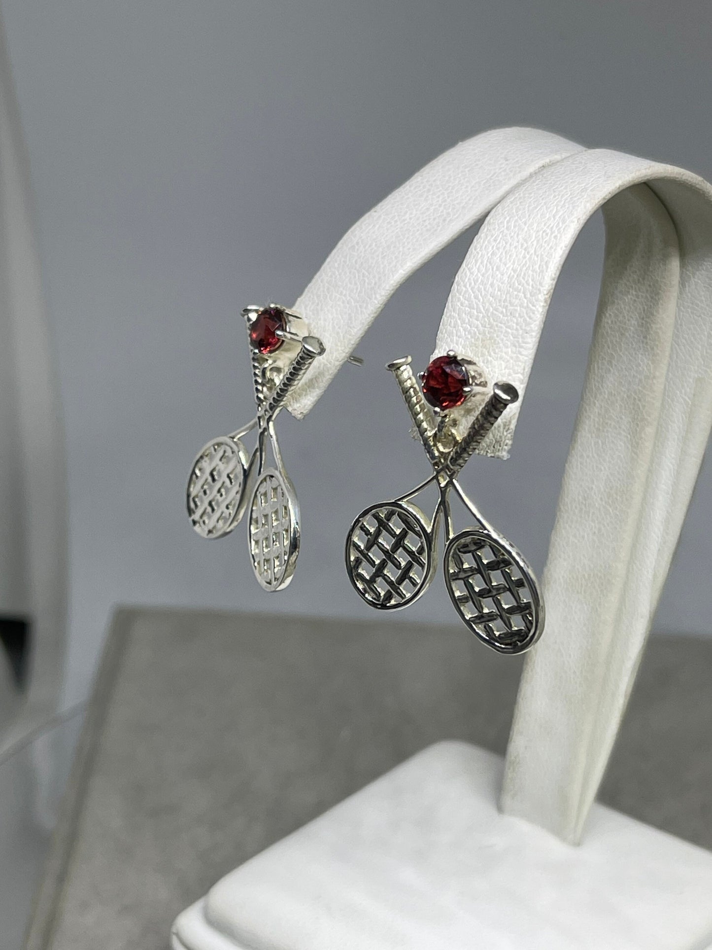 Garnet Sterling Silver Tennis Dangle Earrings