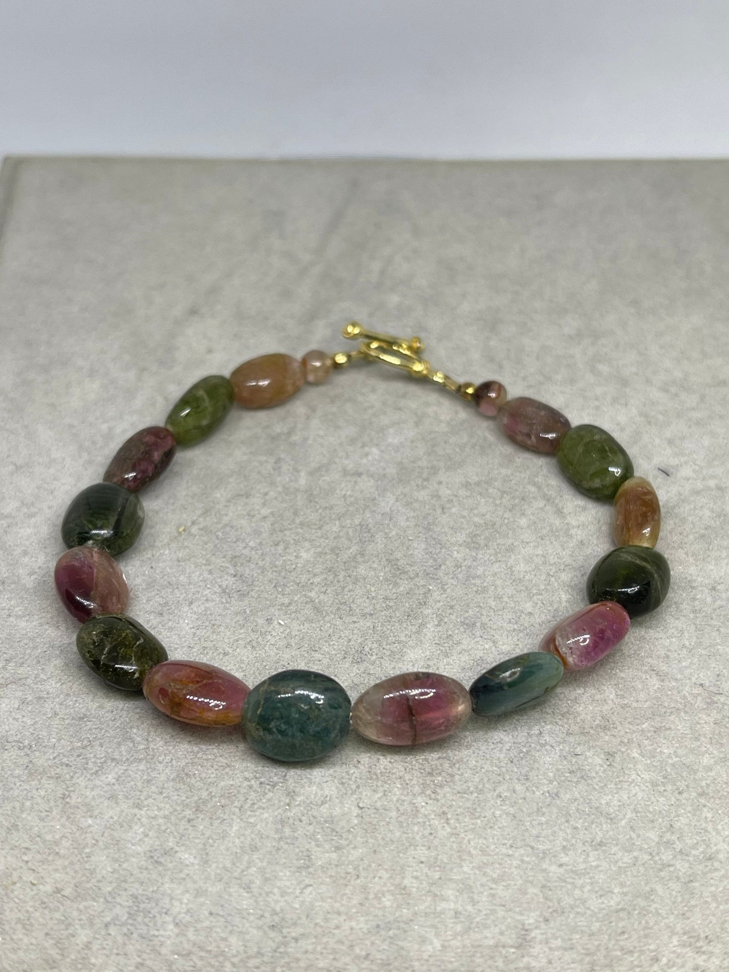 Natural Multicolor Tourmaline Beaded Vermeil Bracelet
