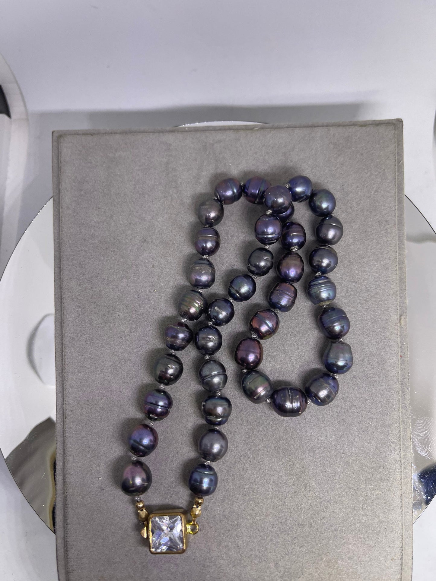 Natural Black Freshwater Pearl & CZ Beaded Vermeil Necklace