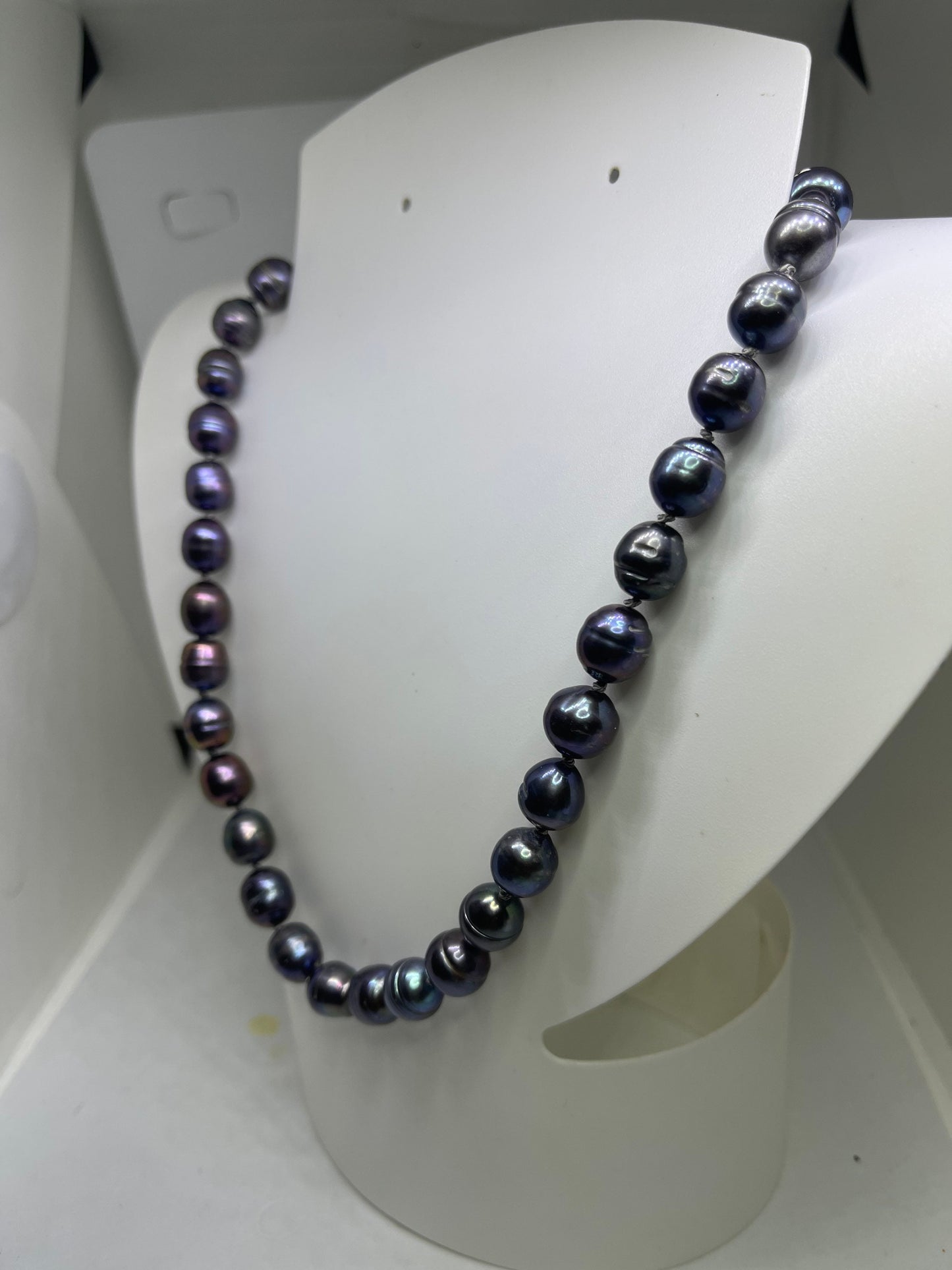 Natural Black Freshwater Pearl & CZ Beaded Vermeil Necklace