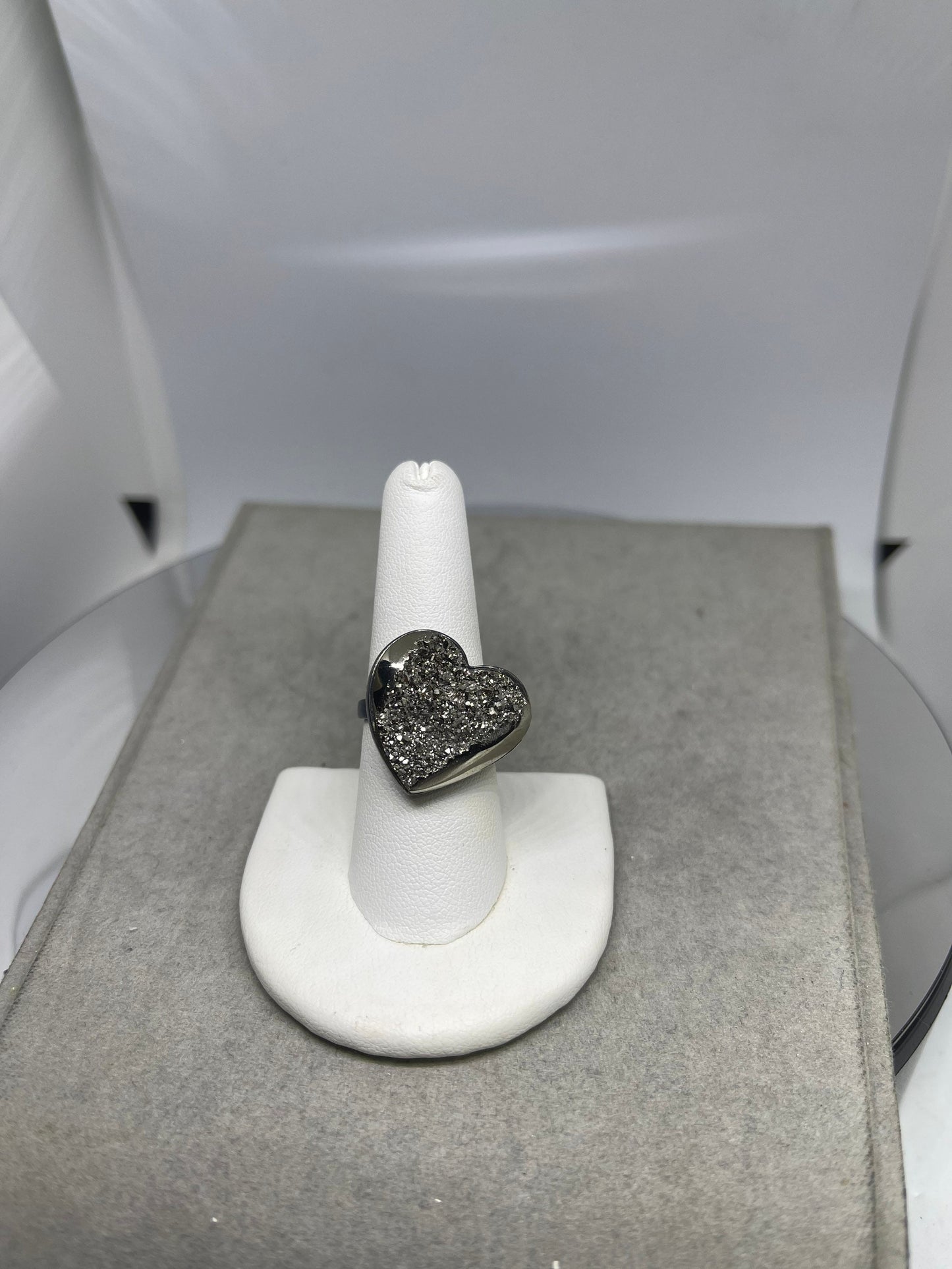 Druzy Quartz Heart Sterling Silver Ring