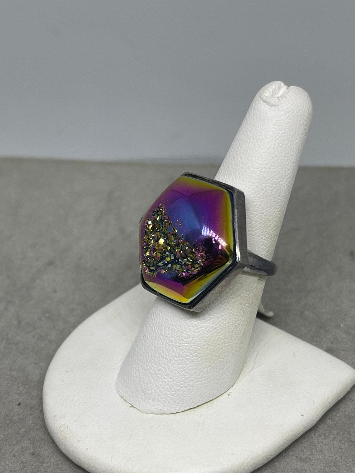 Moody Pink Druzy Quartz Sterling Silver Ring (Size 7.25)