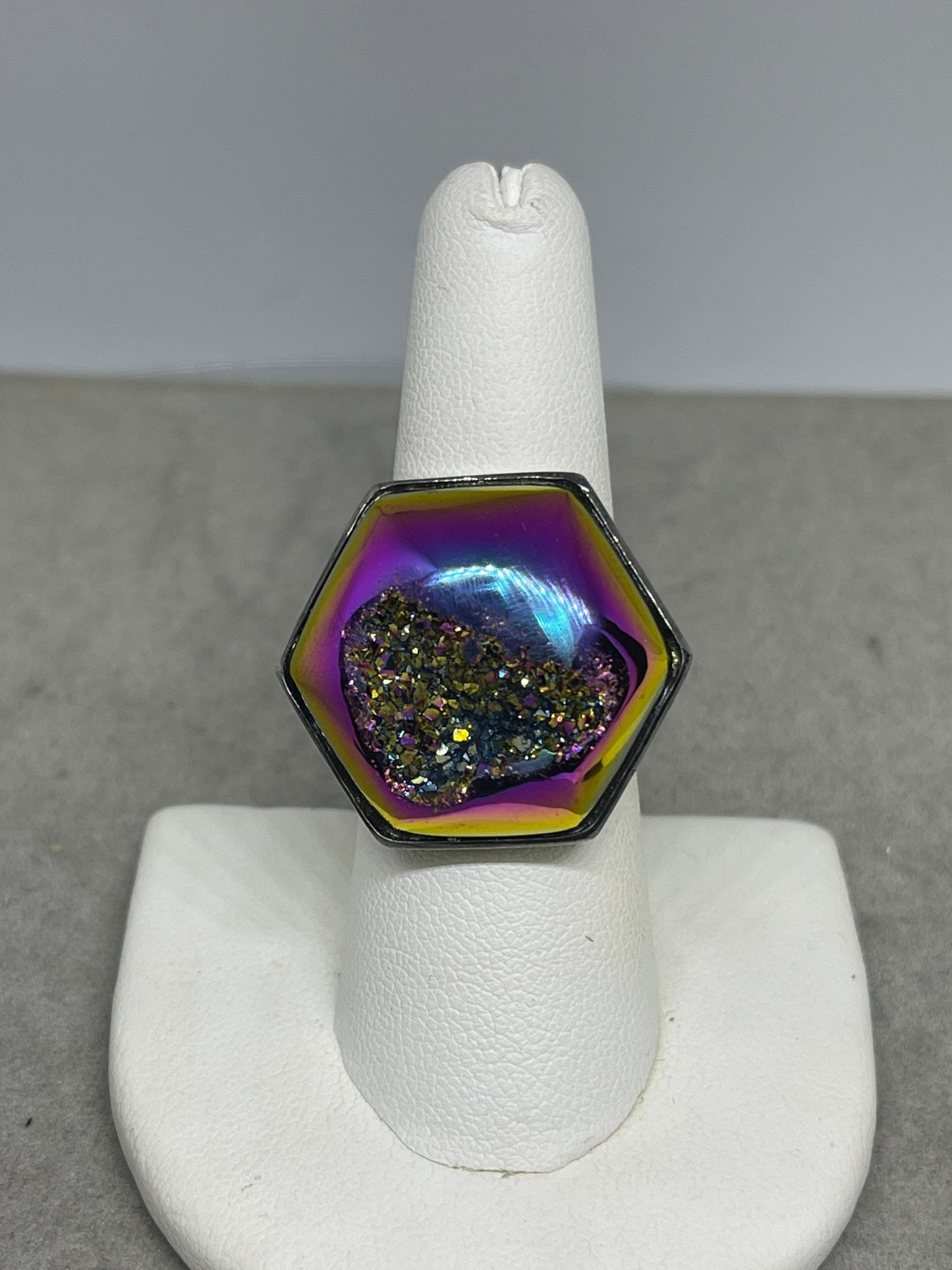 Moody Pink Druzy Quartz Sterling Silver Ring (Size 7.25)
