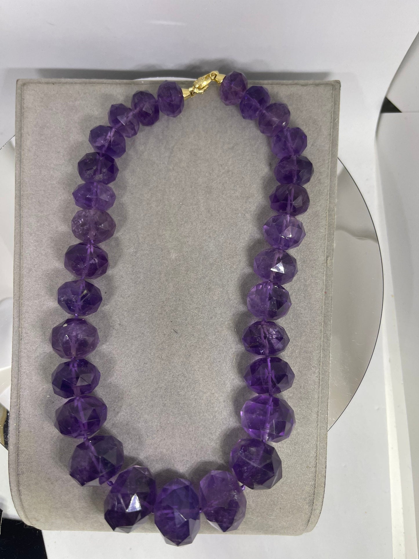 800 Carat Natural Faceted Amethyst Beaded Sterling Silver Choker Necklace
