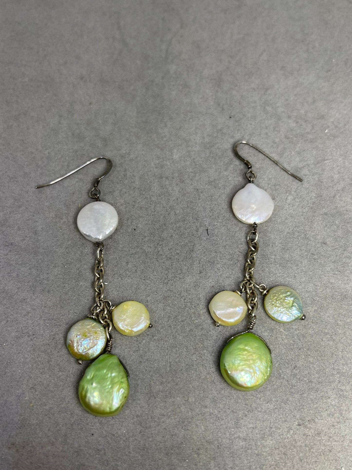Natural Freshwater Coin Pearl Sterling Silver Dangle Earrings