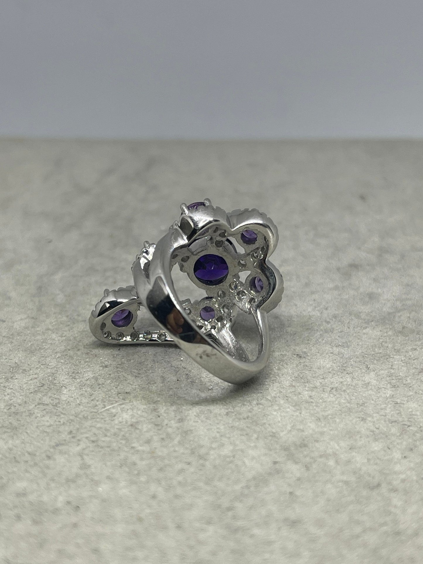 Purple & White Cubic Zirconia Sterling Silver Glam Ring (Size 7.25)