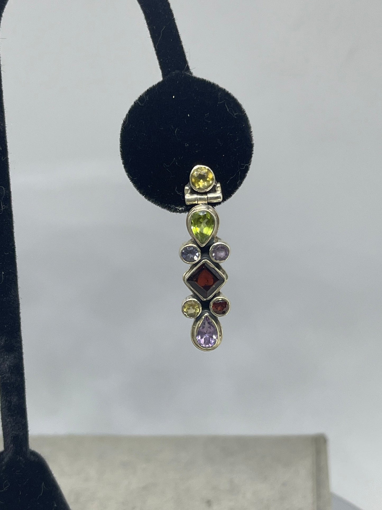 Natural Amethyst Citrine Garnet Peridot & Iolite Sterling Silver Dangle Earrings
