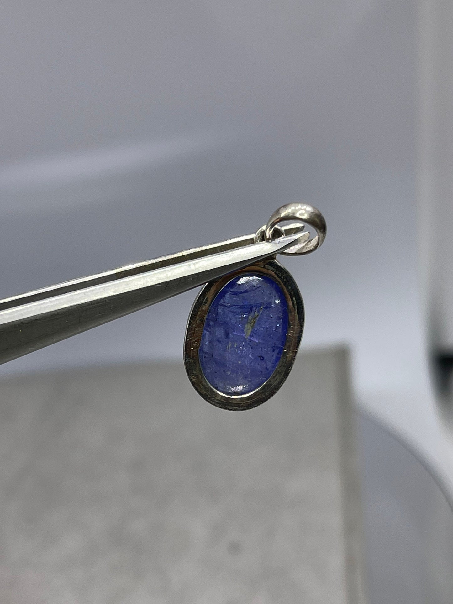 Natural Tanzanite Cabochon Sterling Silver Pendant