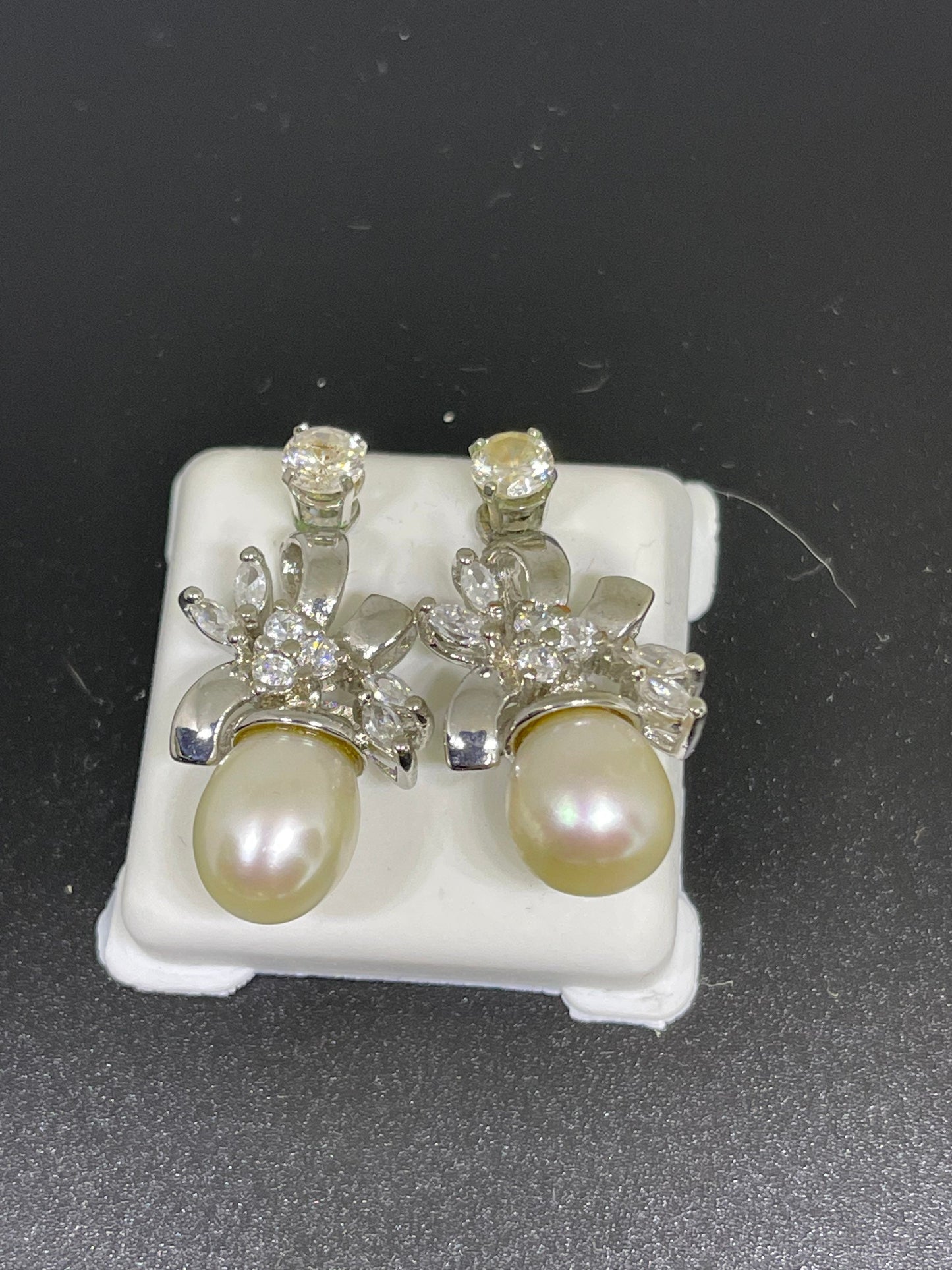 Freshwater Pearl & Cubic Zirconia Sterling Silver Earrings