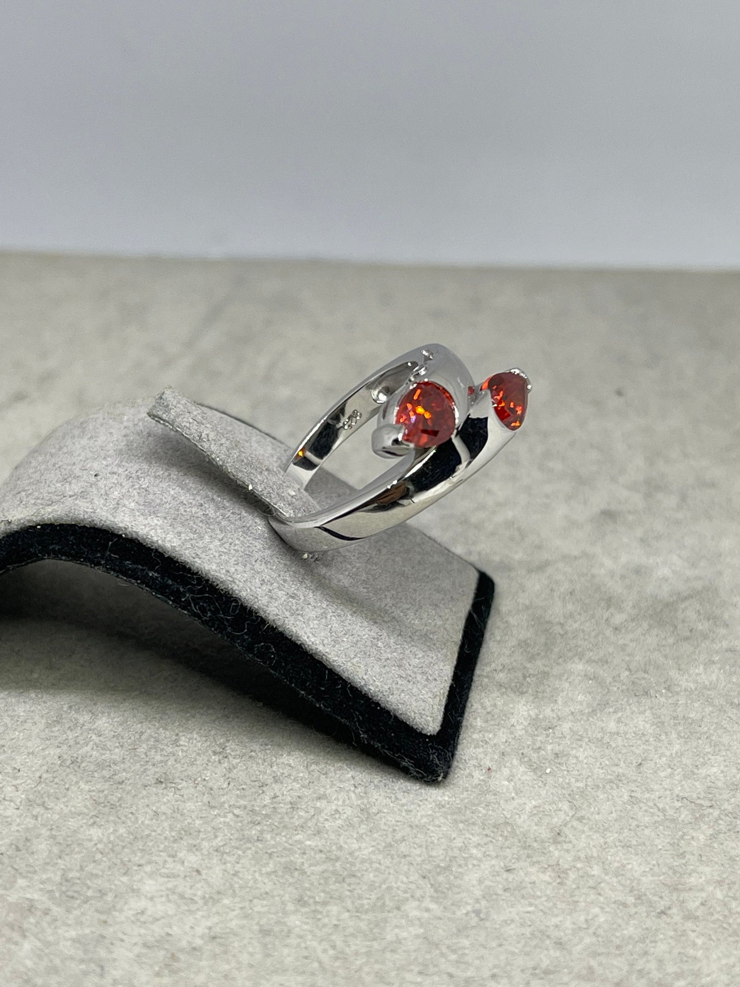 Orange Cubic Zirconia Sterling Silver Ring (Size 7)