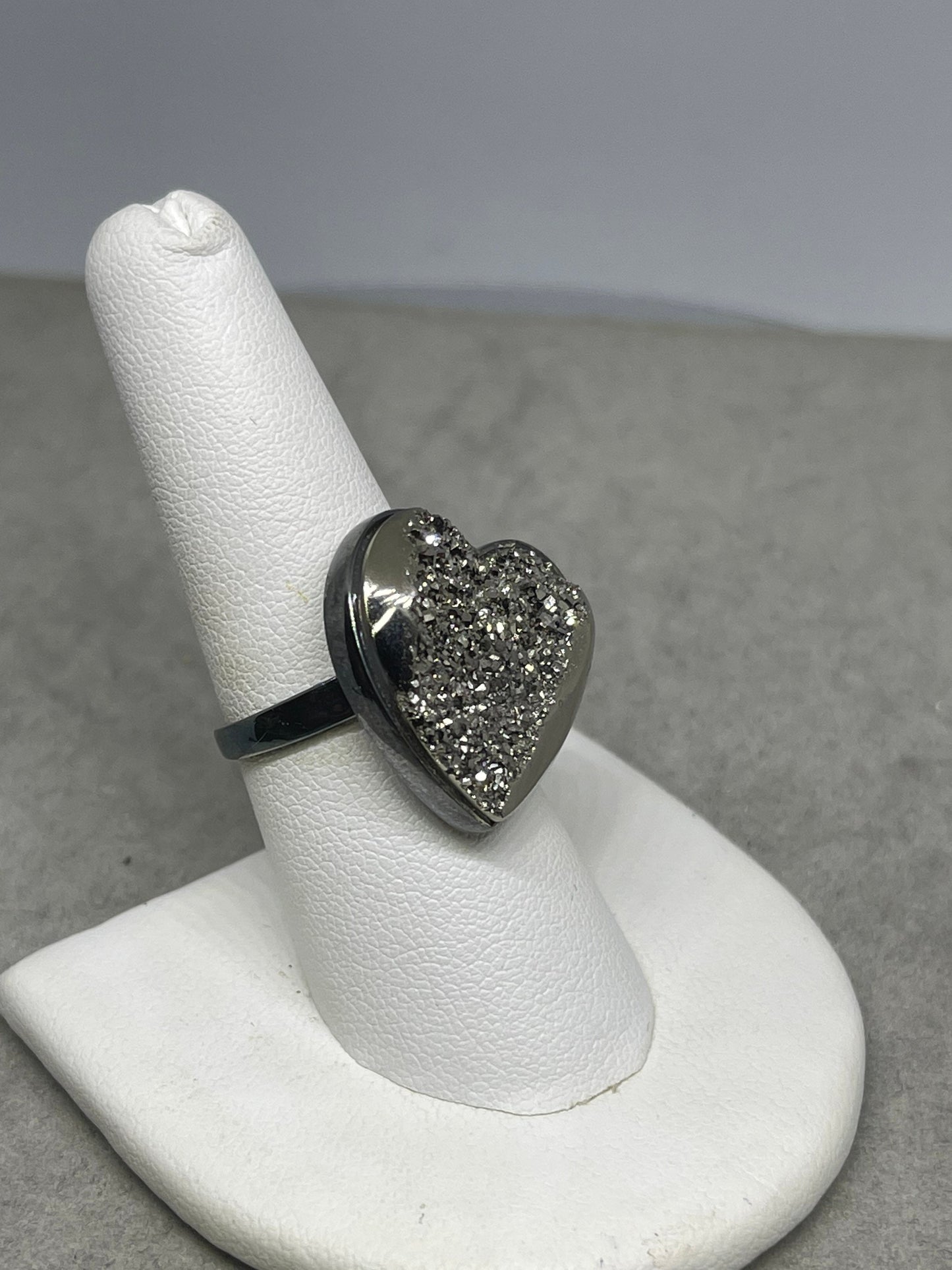 Druzy Quartz Heart Sterling Silver Ring