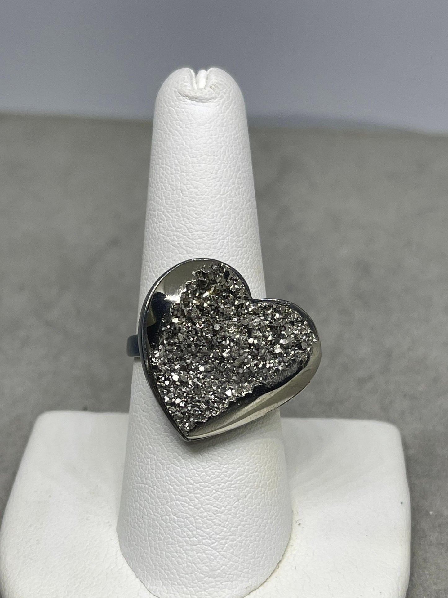 Druzy Quartz Heart Sterling Silver Ring