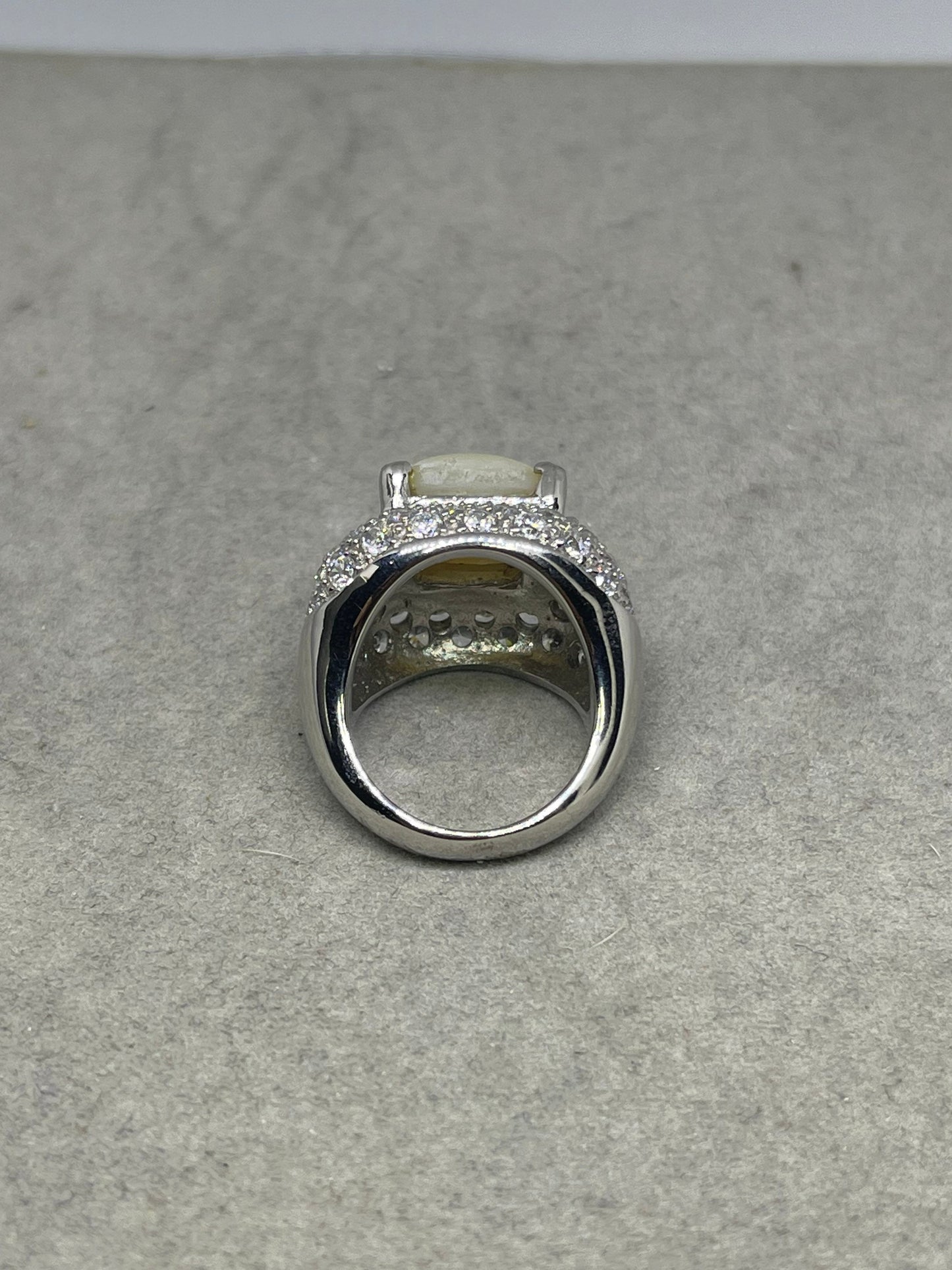 Mother Of Pearl & Cubic Zirconia Sterling Silver Ring (Size 7)