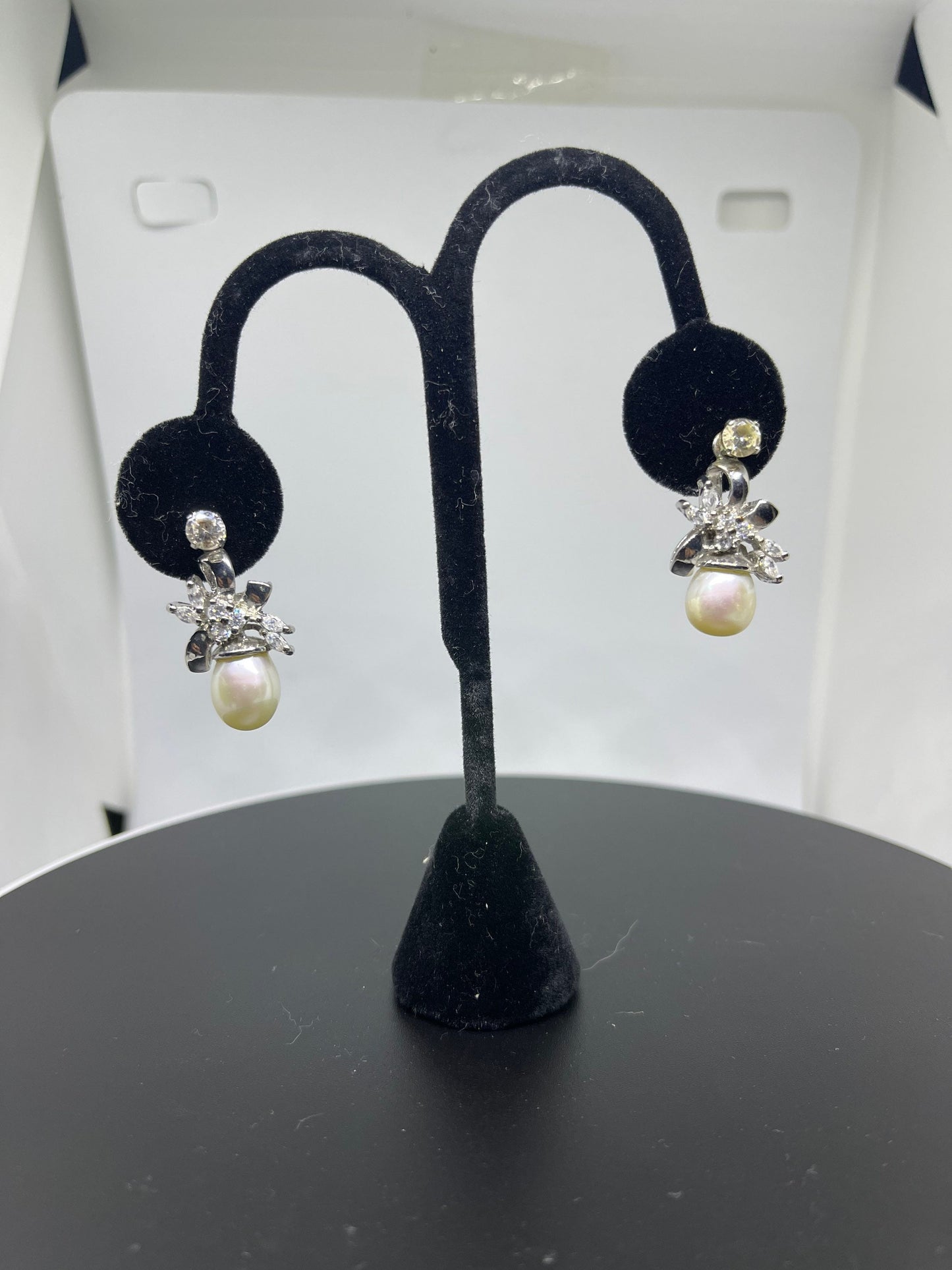 Freshwater Pearl & Cubic Zirconia Sterling Silver Earrings
