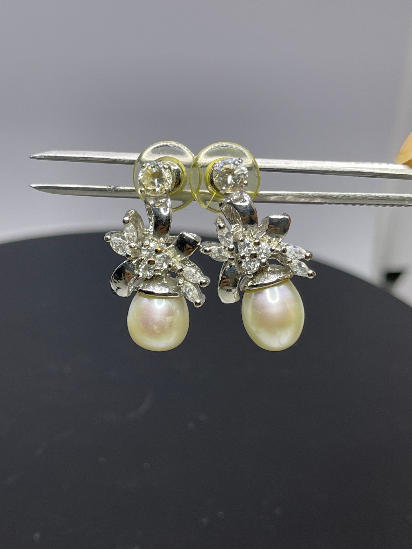 Freshwater Pearl & Cubic Zirconia Sterling Silver Earrings