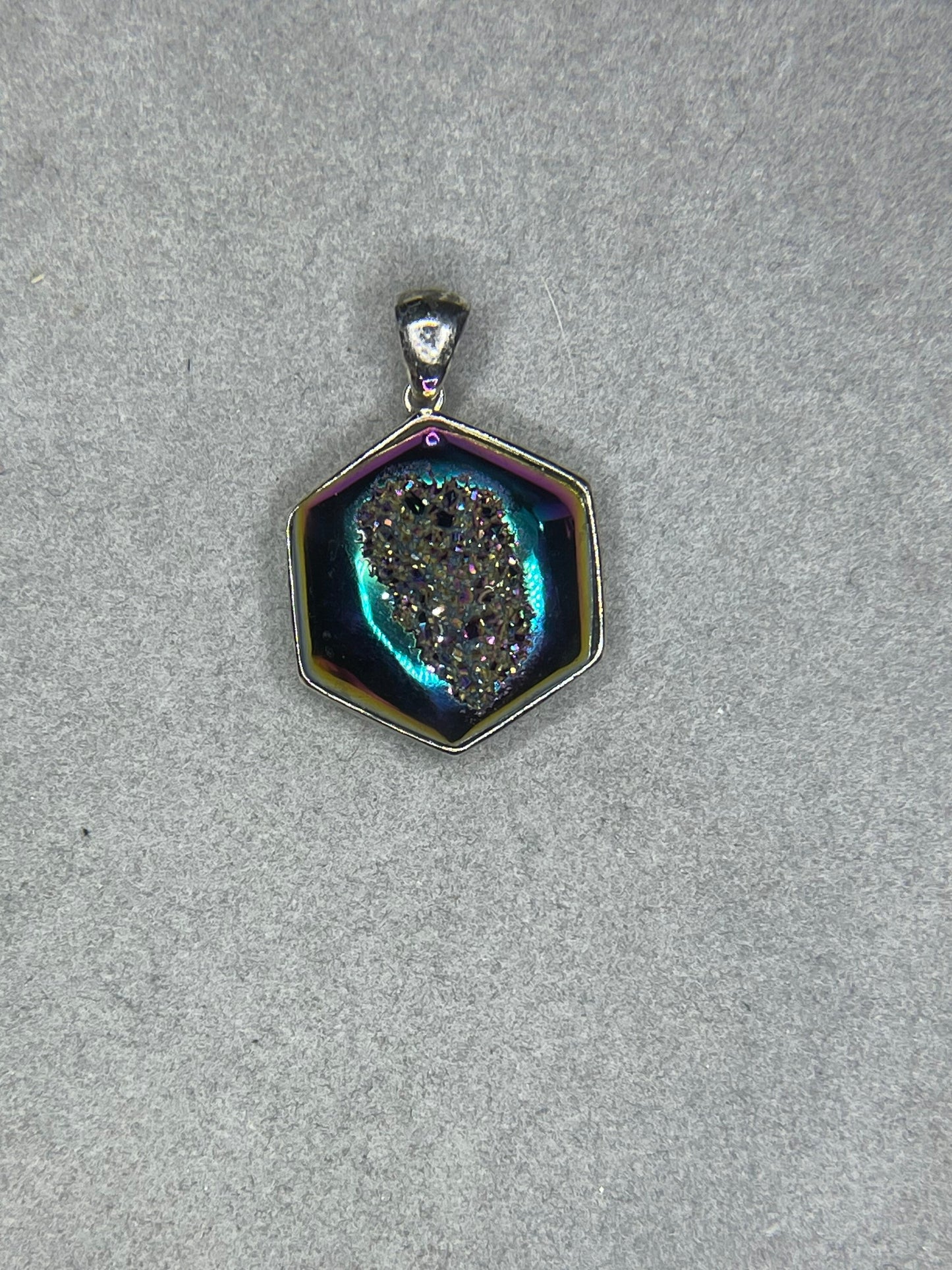 Moody Pink Druzy Quartz Hex Window Sterling Silver Pendant