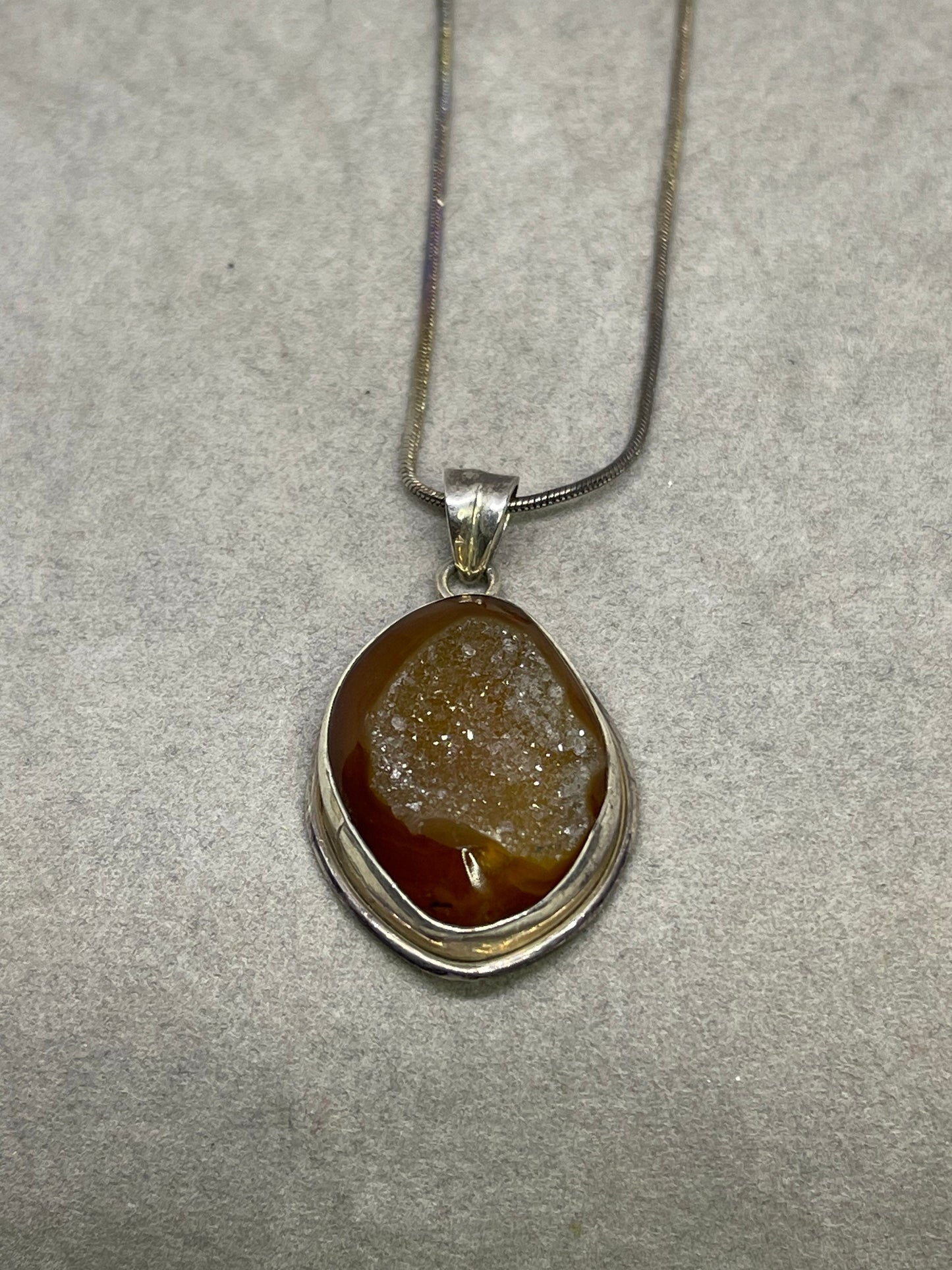 Druzy Quartz Sterling Silver Pendant & Necklace