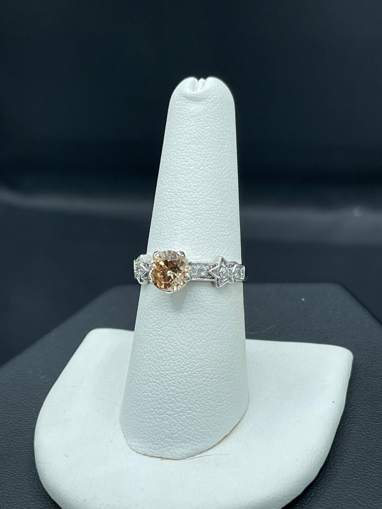 1.30 Carat Champagne Cubic Zirconia Sterling Silver Ring (Size 7.25)