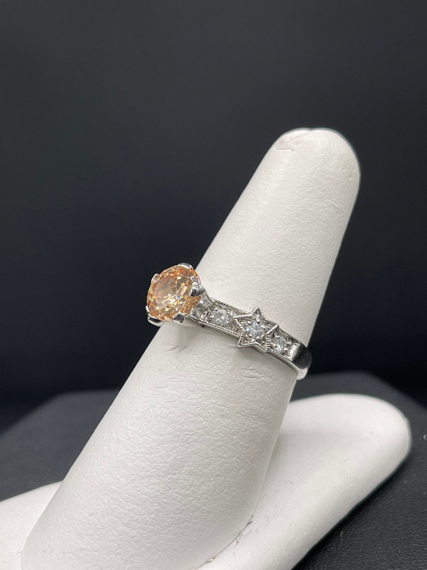 1.30 Carat Champagne Cubic Zirconia Sterling Silver Ring (Size 7.25)
