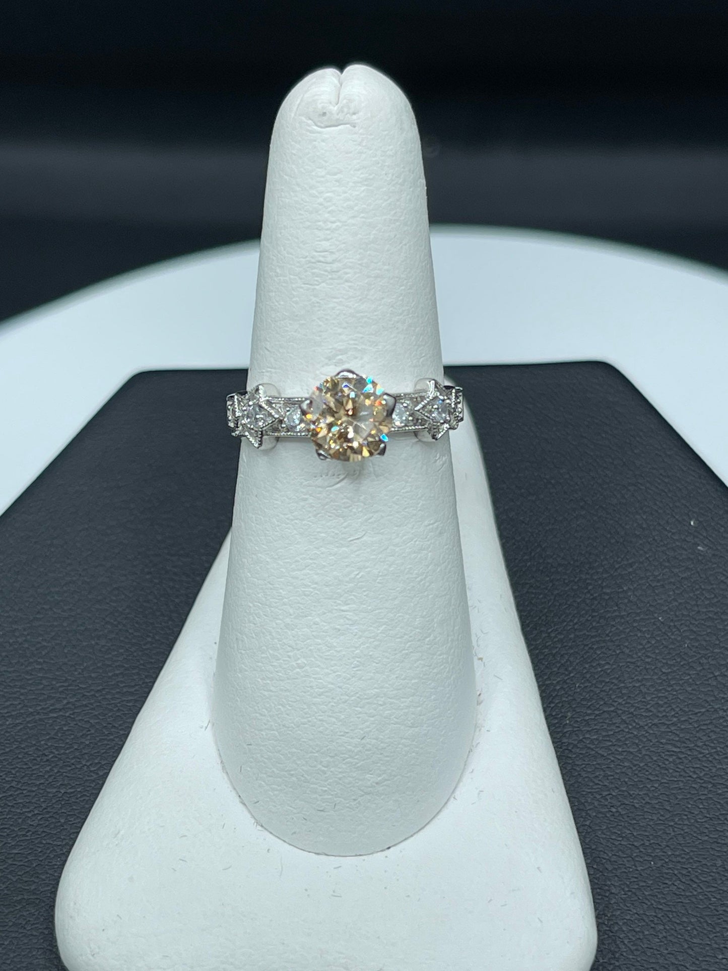 1.30 Carat Champagne Cubic Zirconia Sterling Silver Ring (Size 7.25)