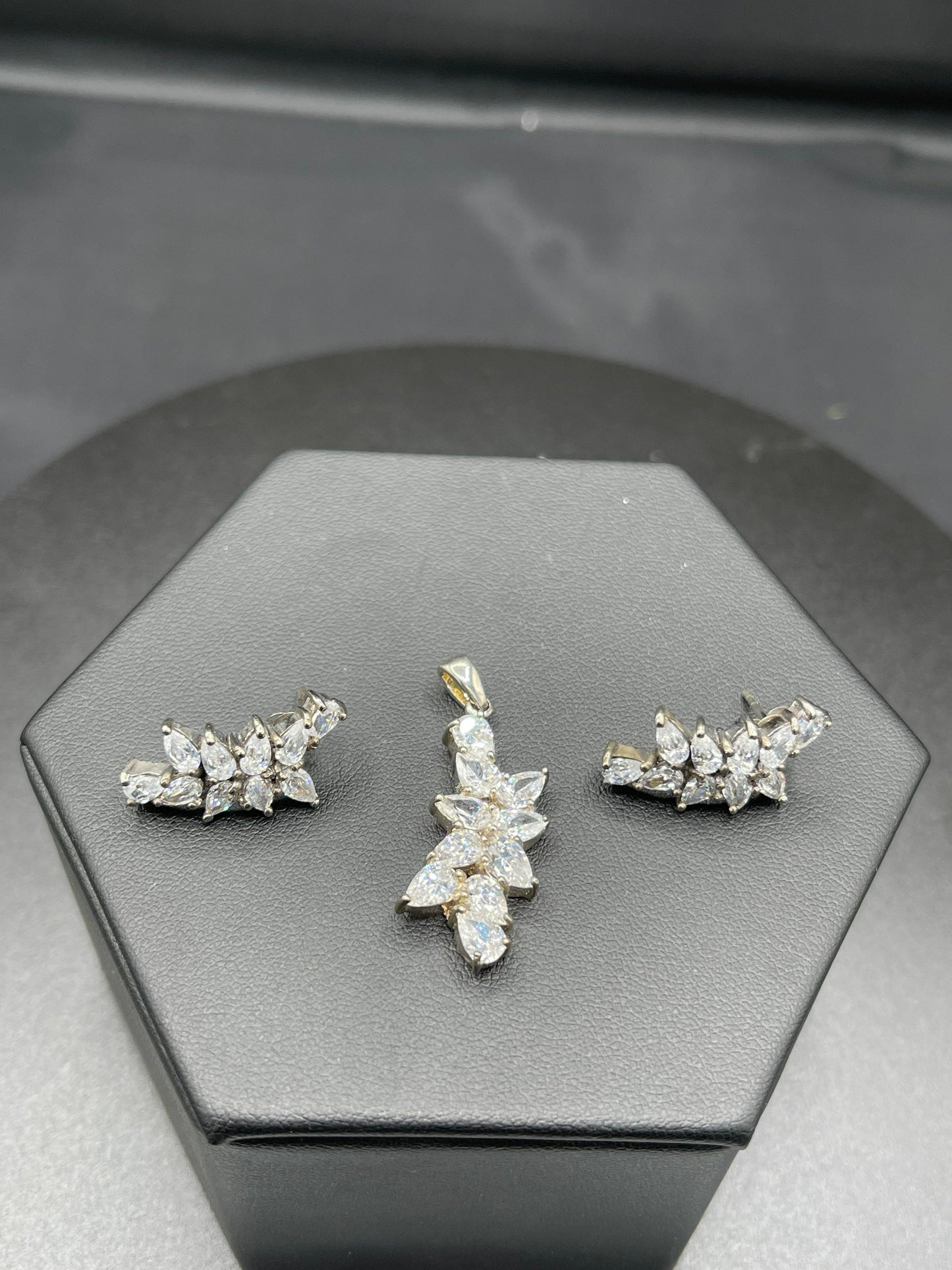 Marquise Cut Cubic Zirconia Sterling Silver Pendant & Earring Set